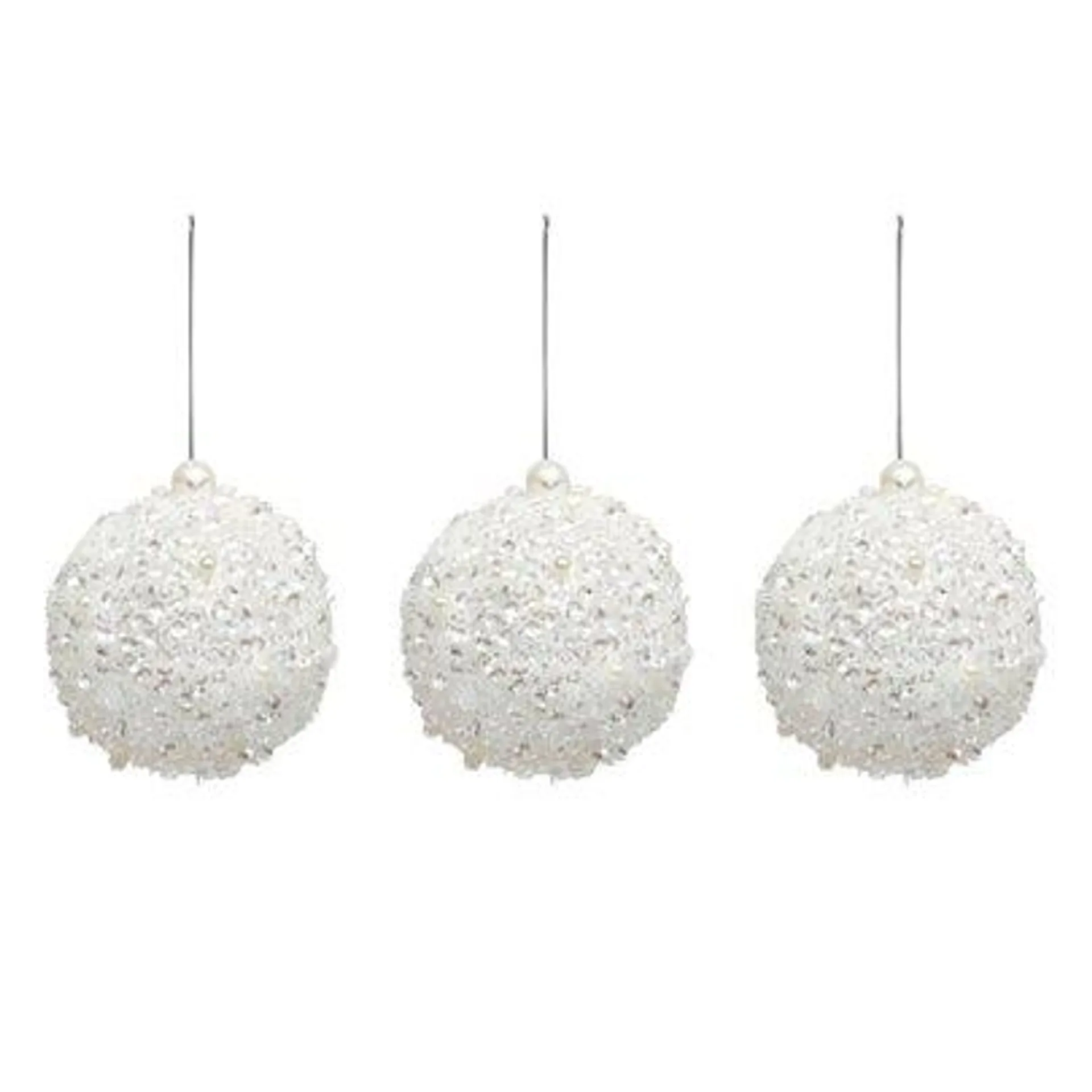 Lot de 3 boules de Noël sequin perle blanche