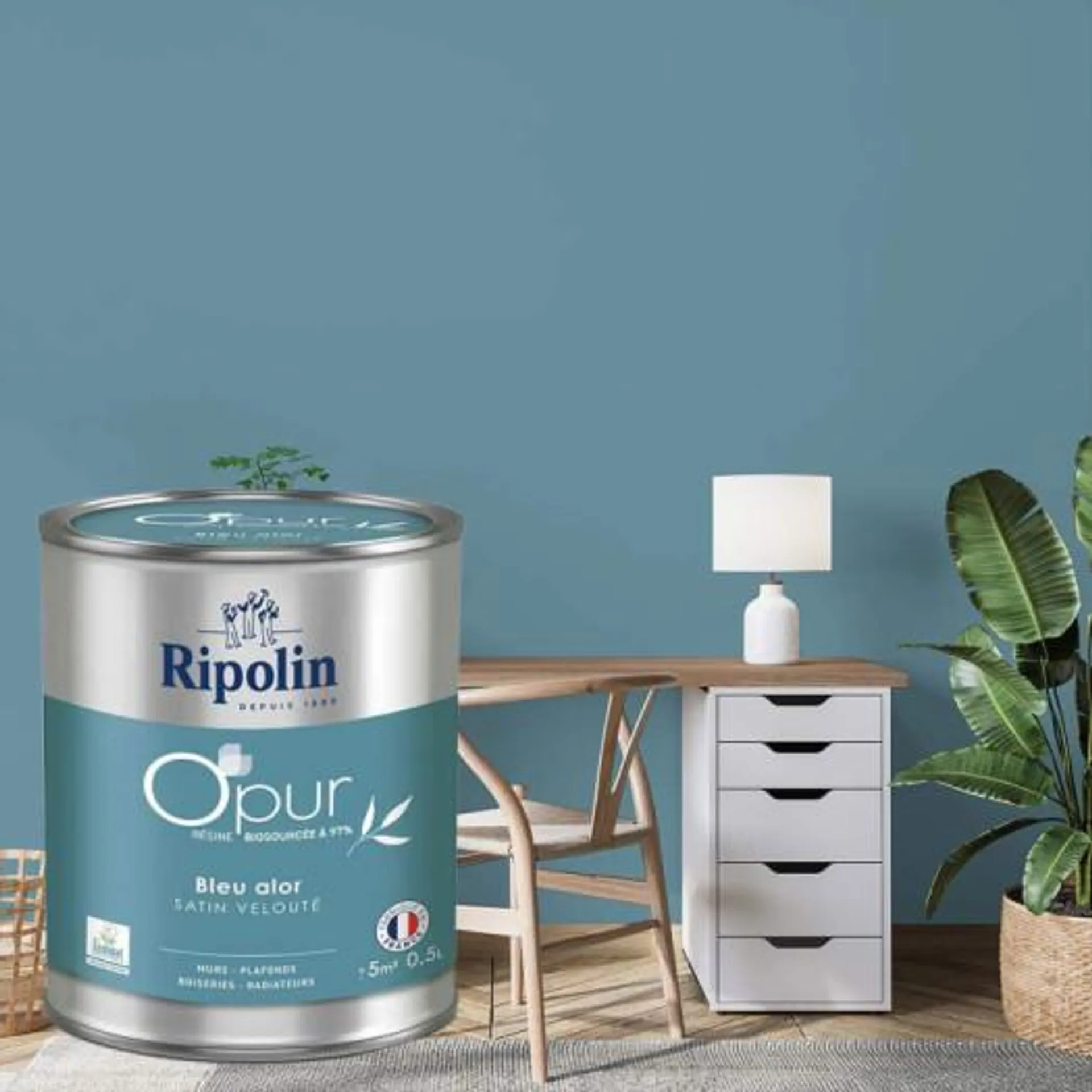 Peinture RIPOLIN Opur bio sourcée multi-supports bleu alor satin 0.5L