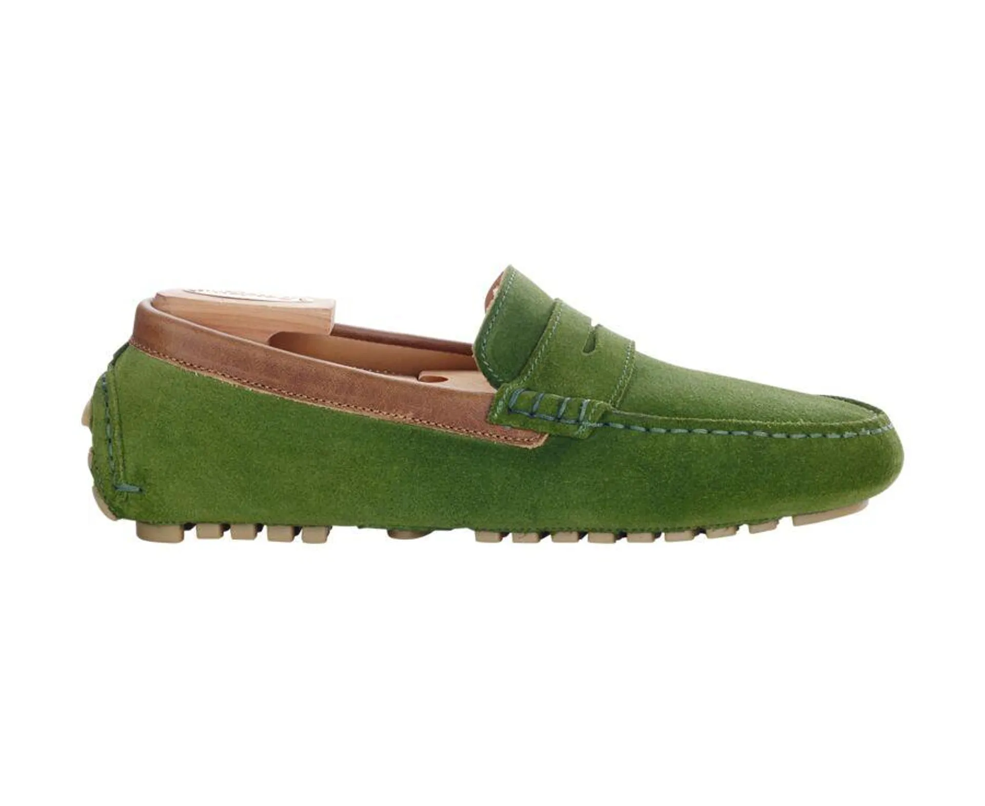 Mocassin été homme Velours Vert bordure Chataigne - FERGUSON