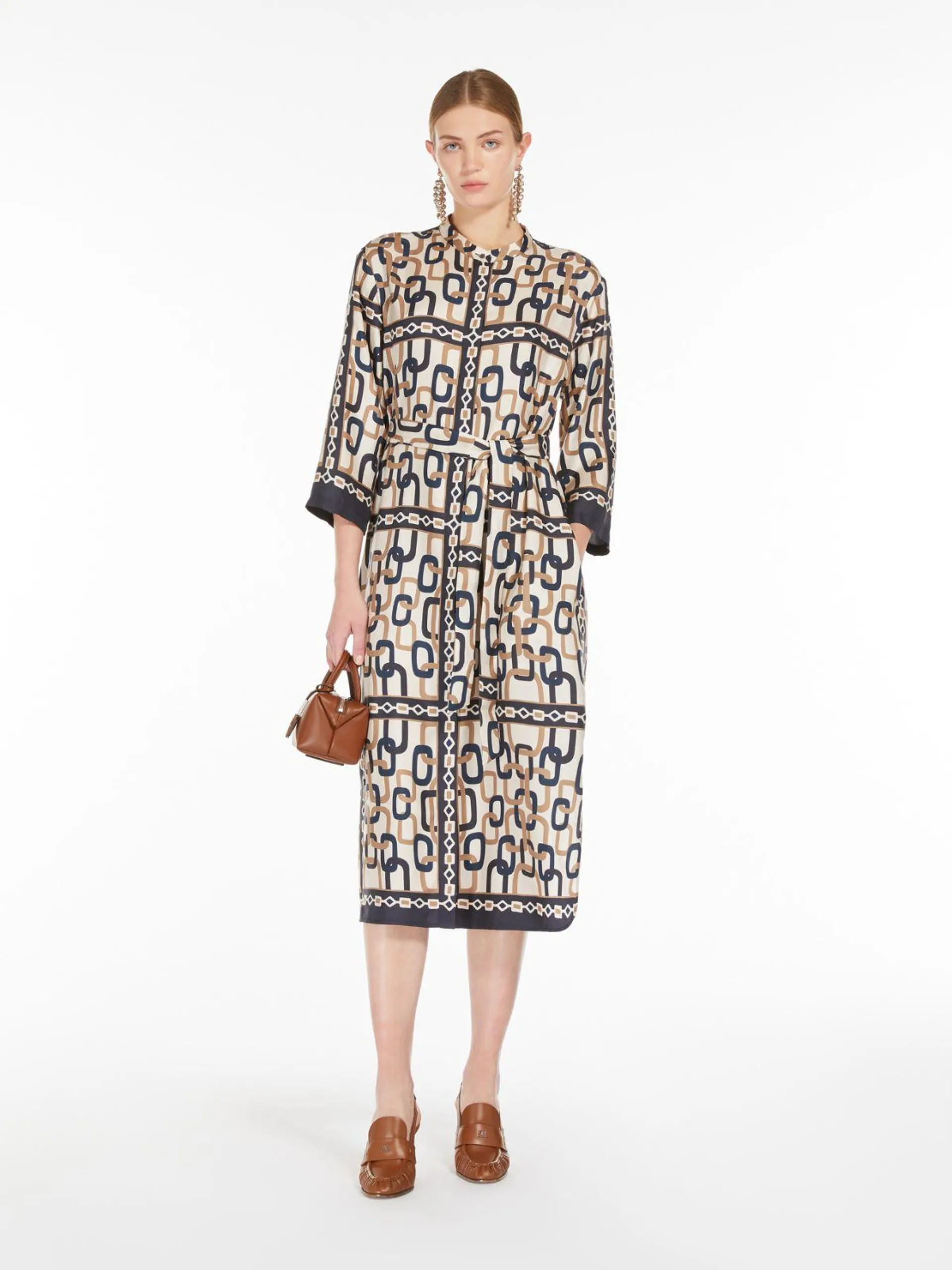 Printed silk twill dress