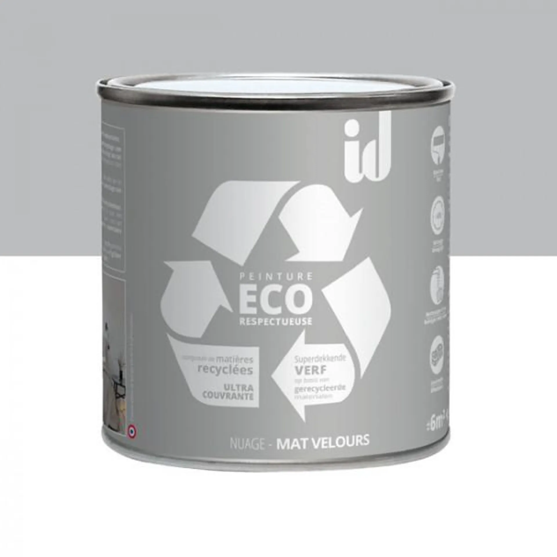 Peinture Eco responsable à base de matières recyclées gris nuage mat-velours 0,5L