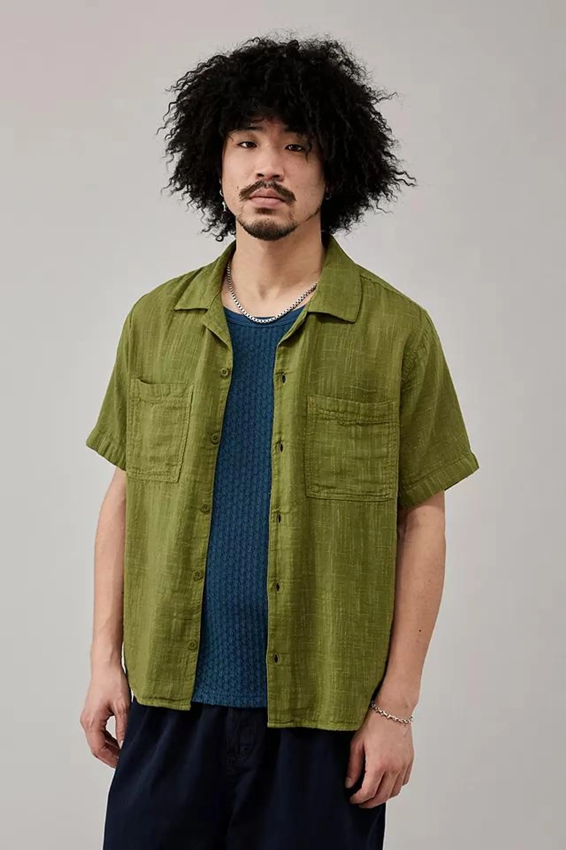 BDG Solid Olive Gauze Shirt