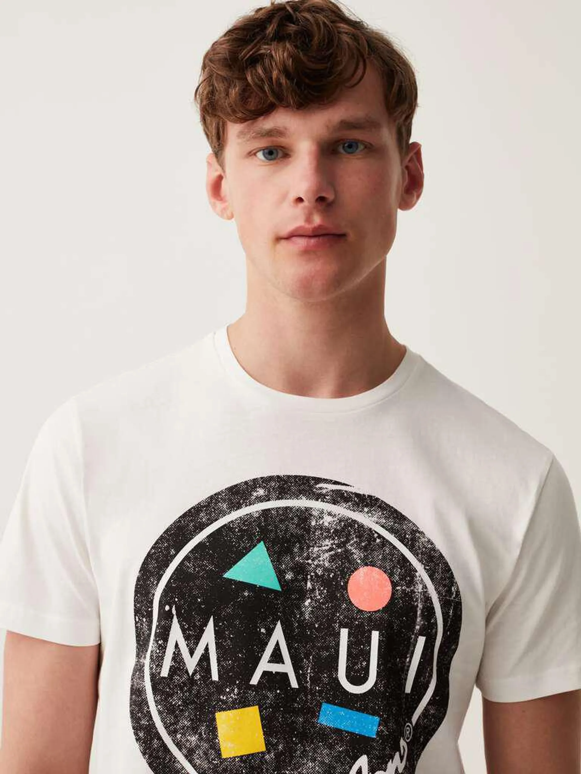 Cotton T-shirt with Maui and Sons print Blanc