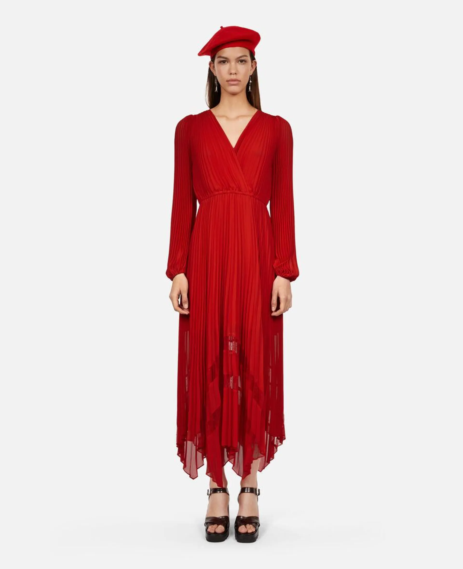 Robe longue plissée rouge