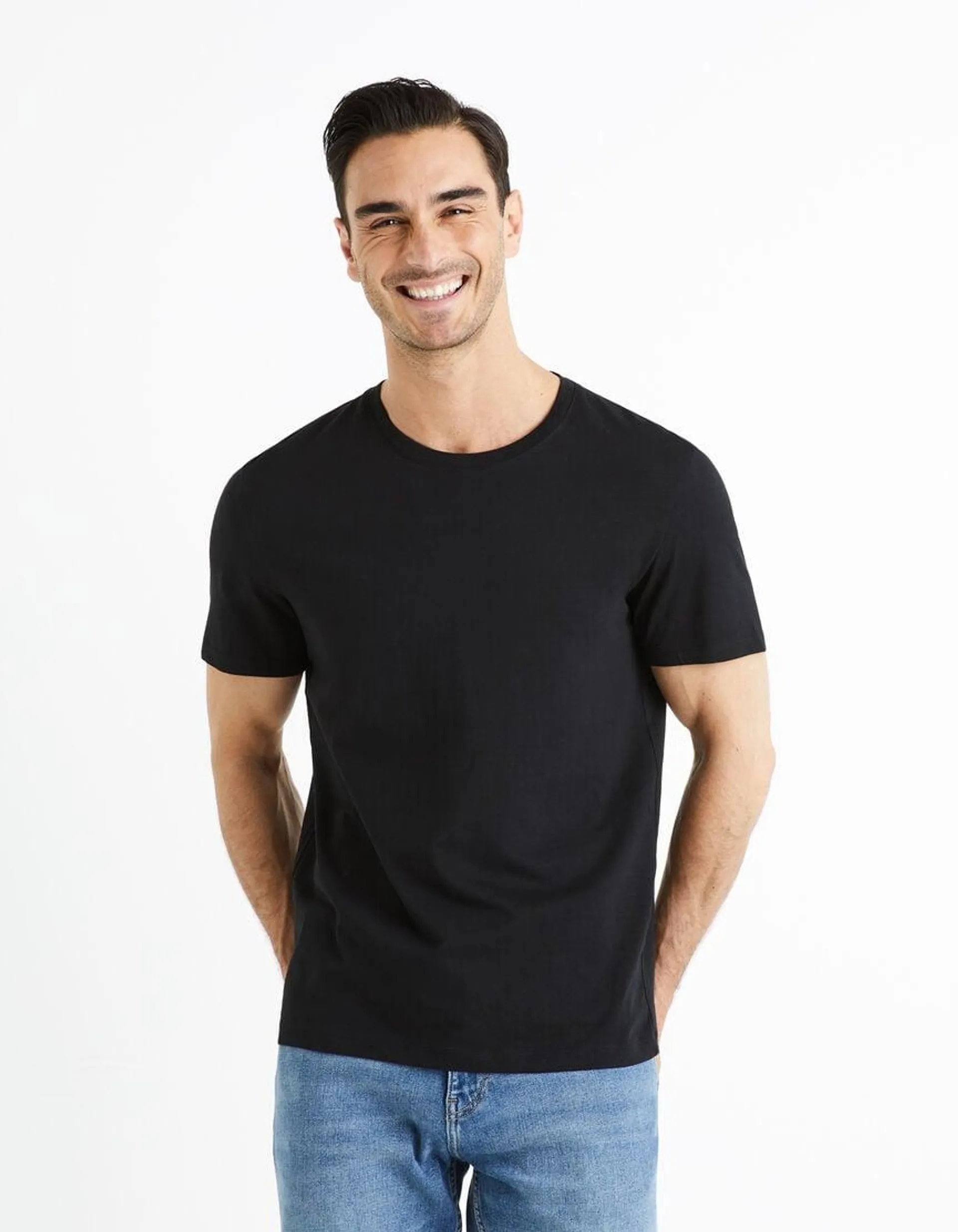 T-shirt col rond en coton - noir