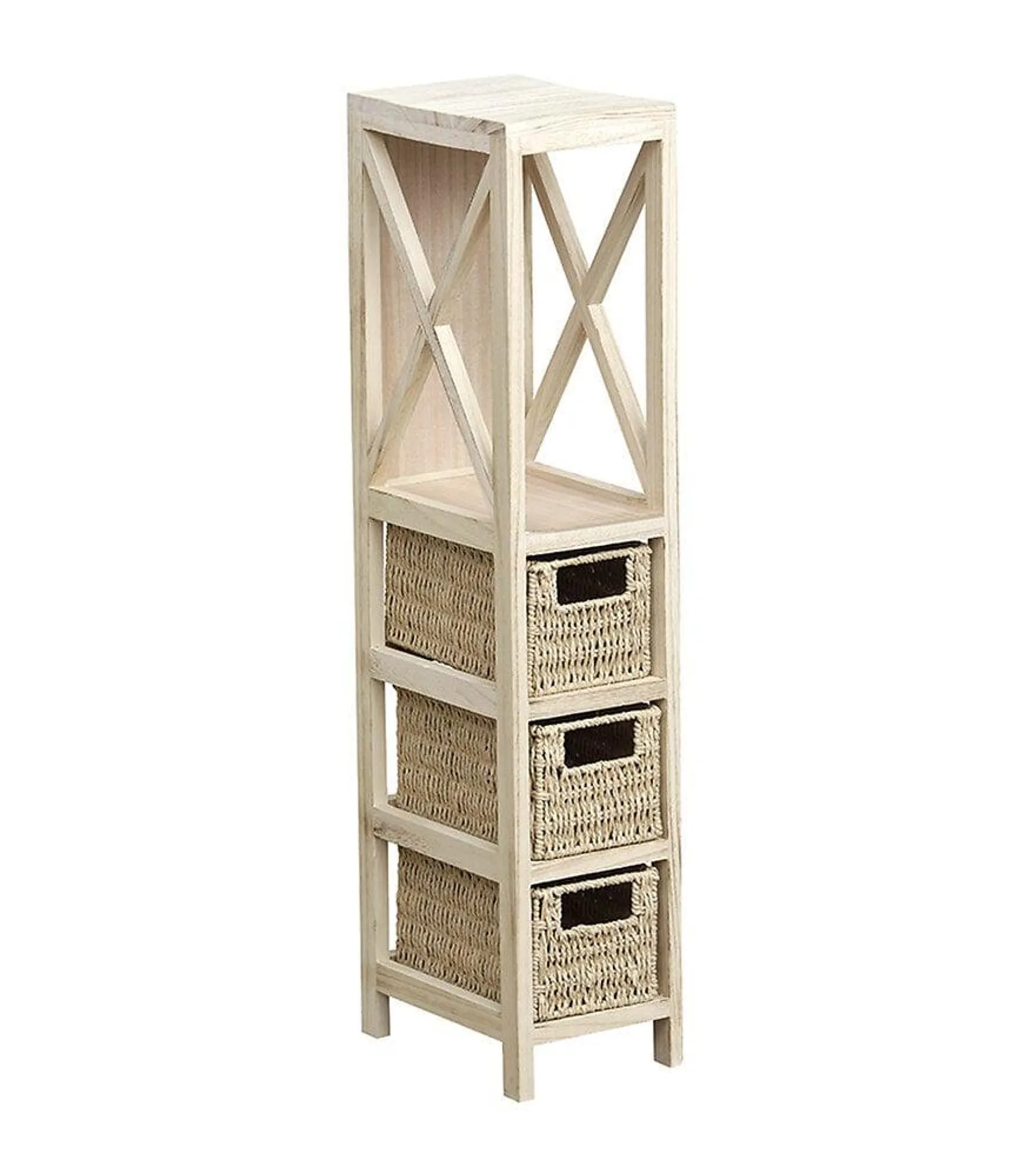 Meuble de rangement 1 Étagère et 3 Paniers tressés en Bois Beige naturel H 82 cm