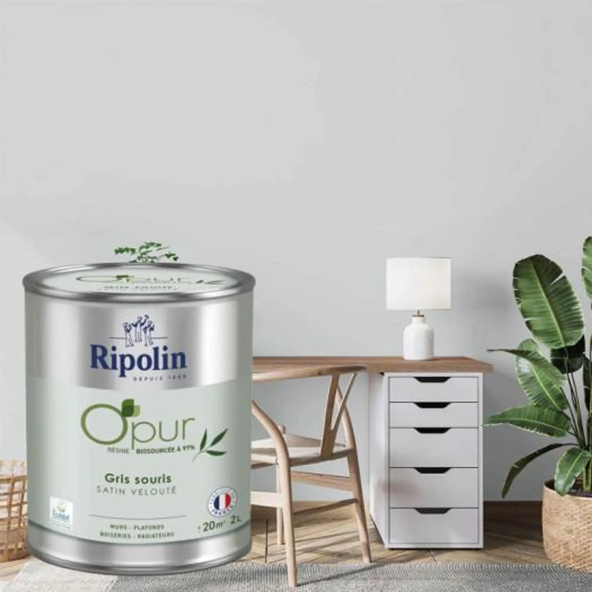 Peinture RIPOLIN Opur bio sourcée multi-supports gris souris satin 2L