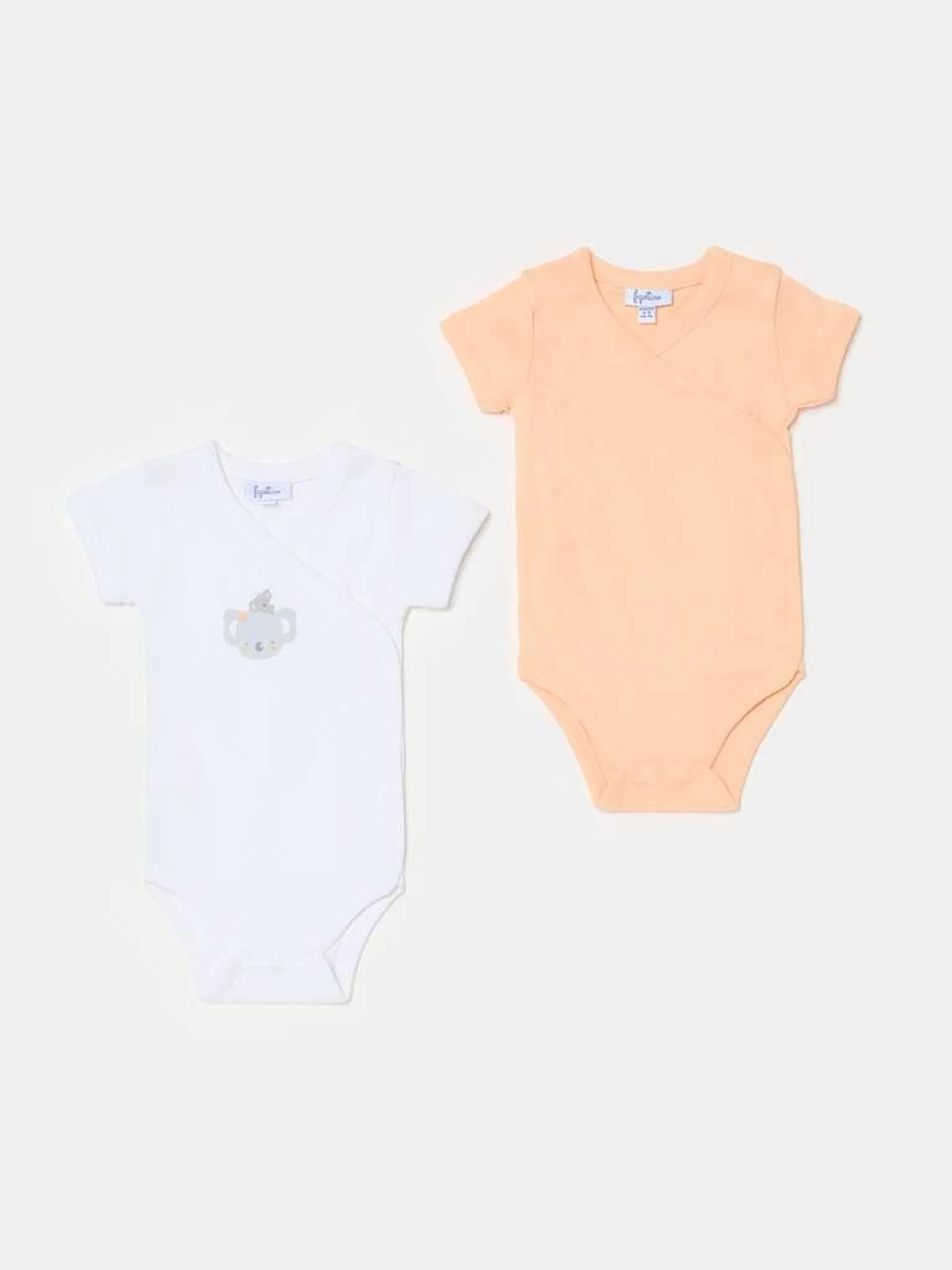 Two-pack organic cotton bodysuits with print Blanc/orange