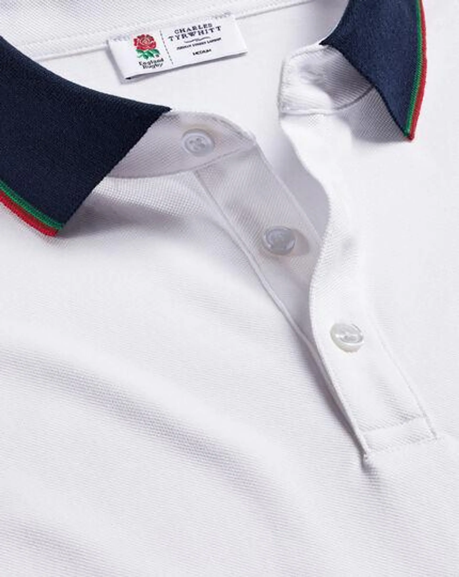 England Rugby Collar Detail Pique Polo - White