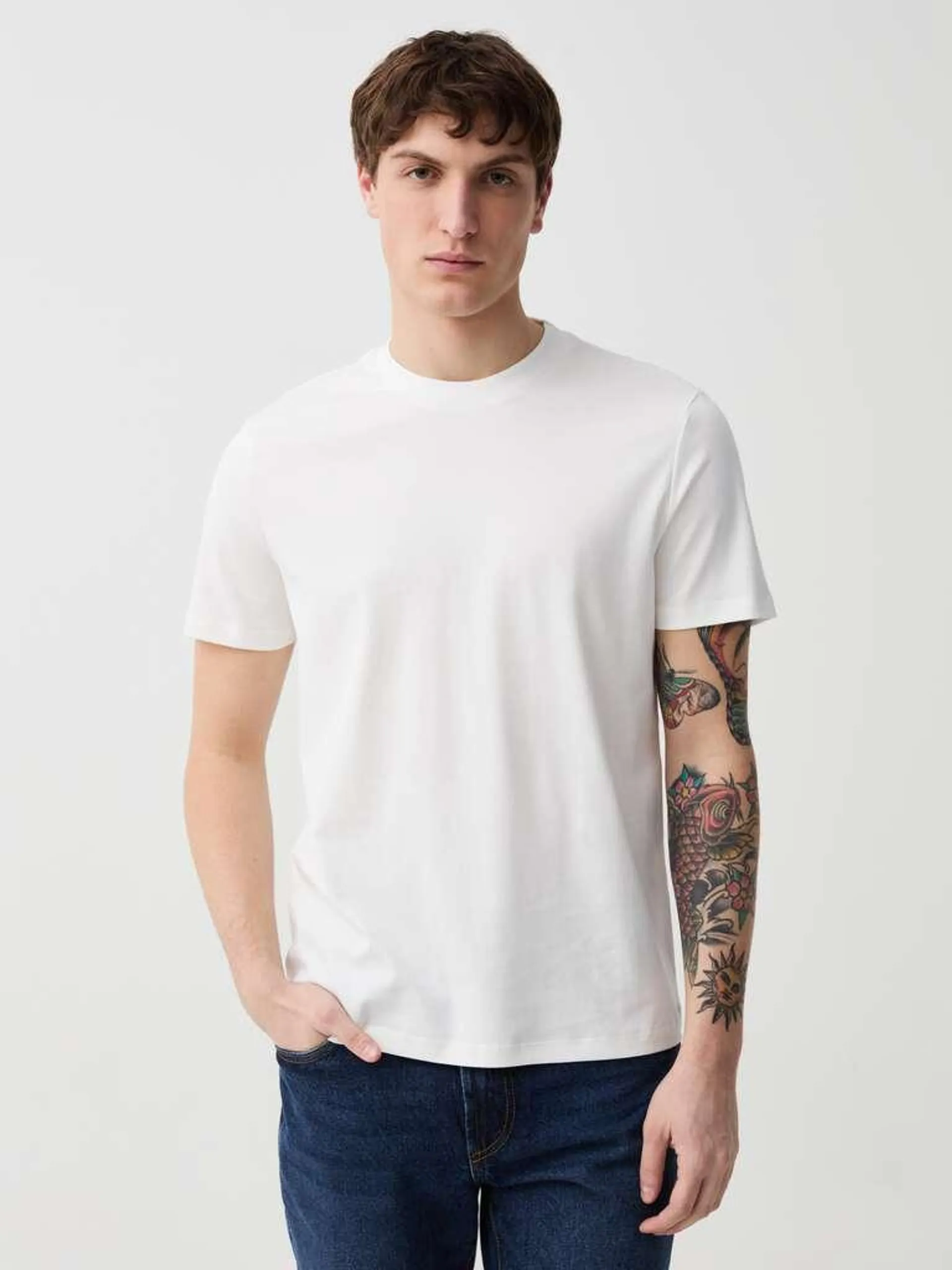 Premium regular-fit T-shirt in cotton Blanc laiteux