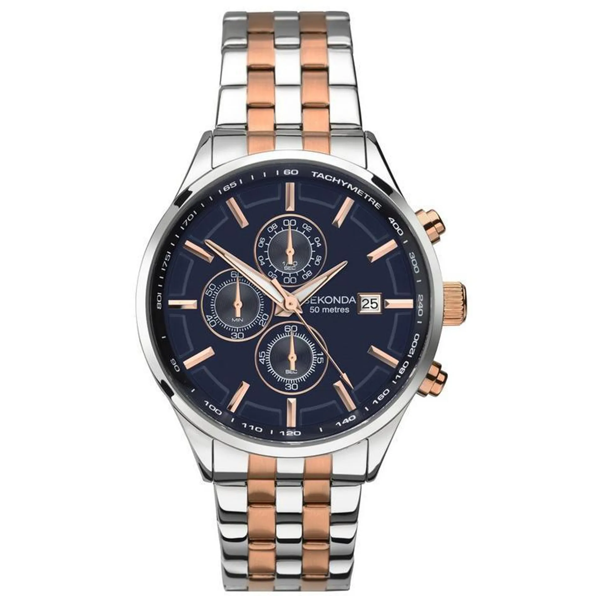 Momentum 44mm Two Tone Watch Round Case Navy Dial