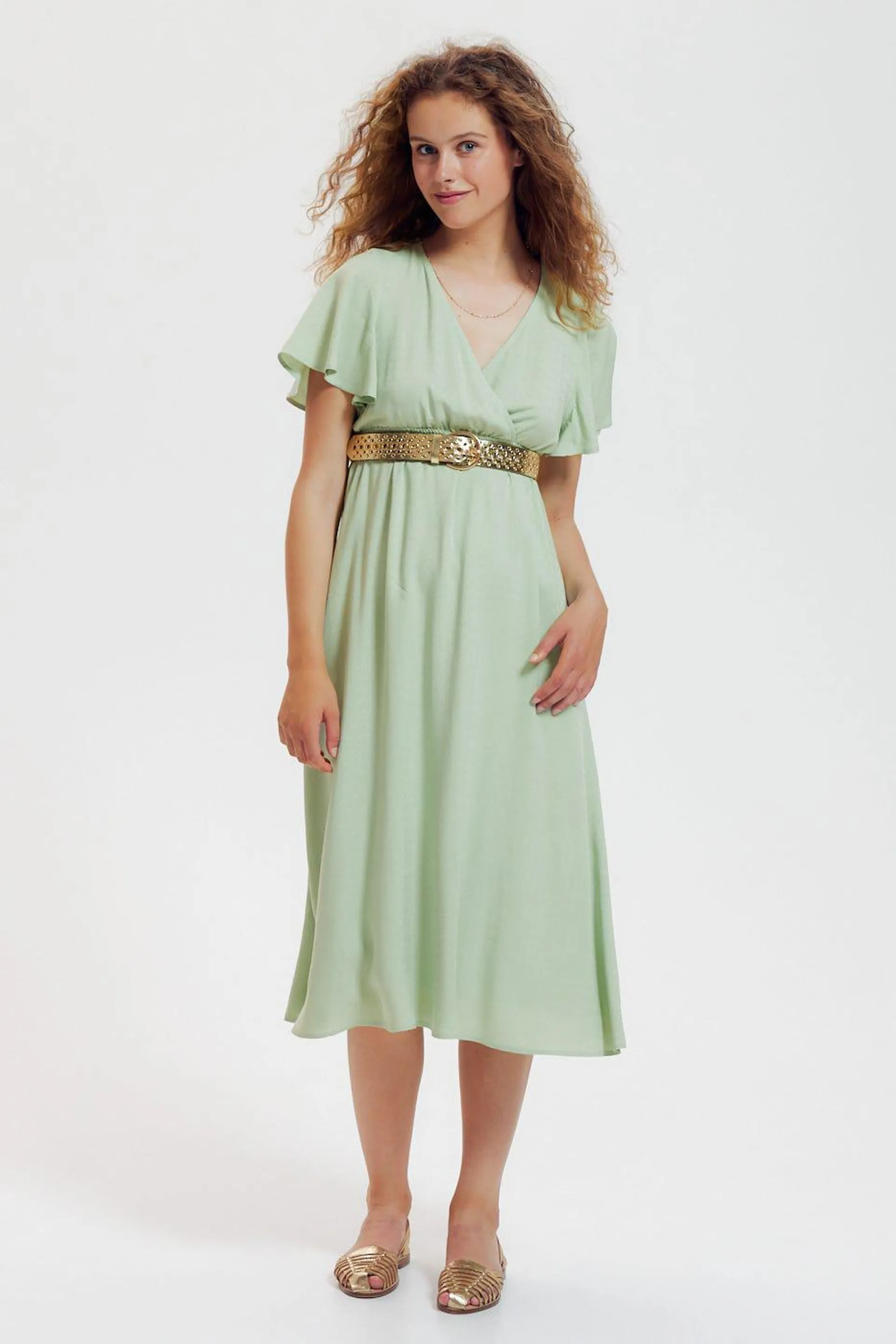 Robe mi-longue unie Femme - Vert clair