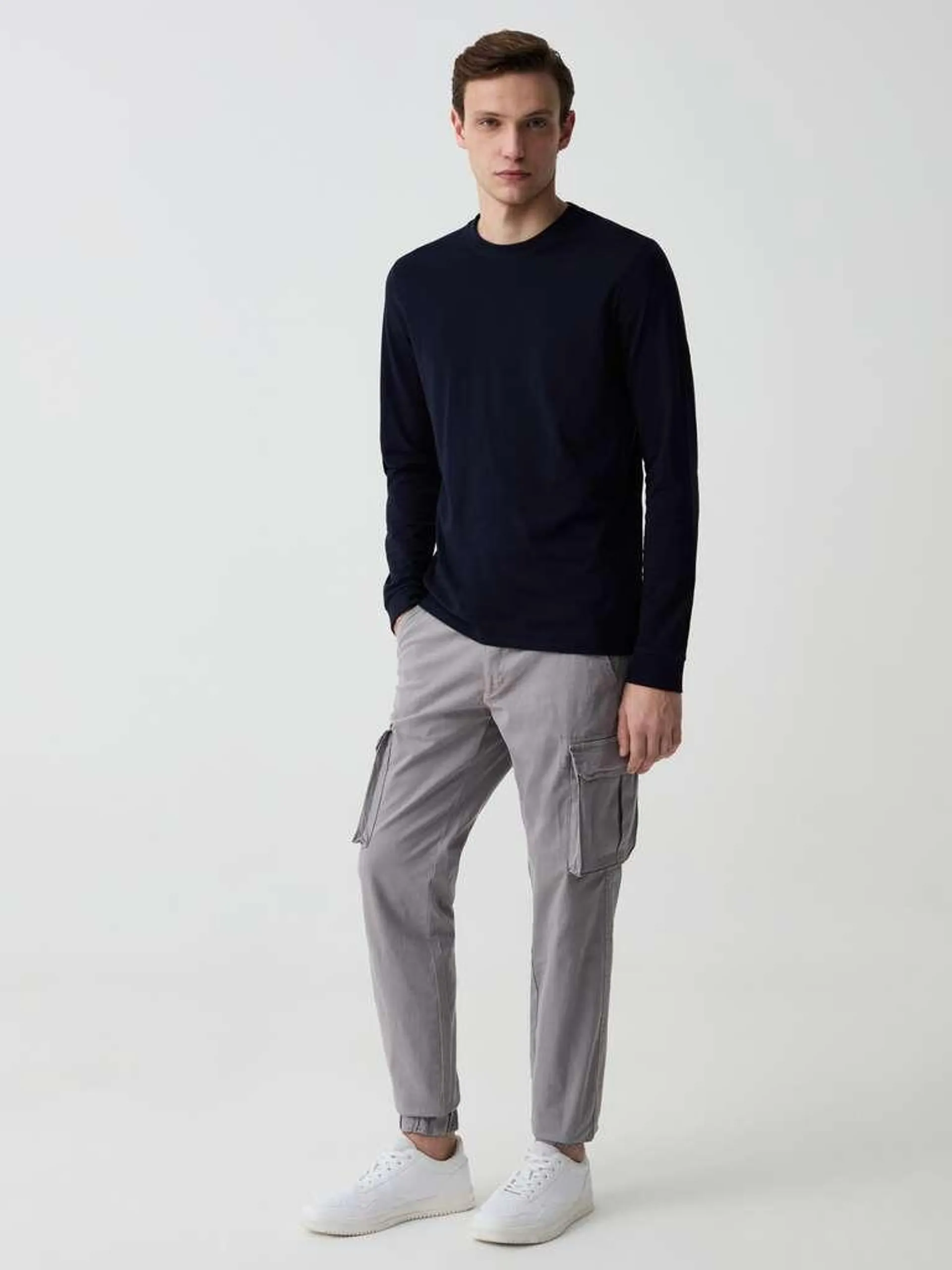 Slate Grey Slim-fit cuff-hem cargo trousers