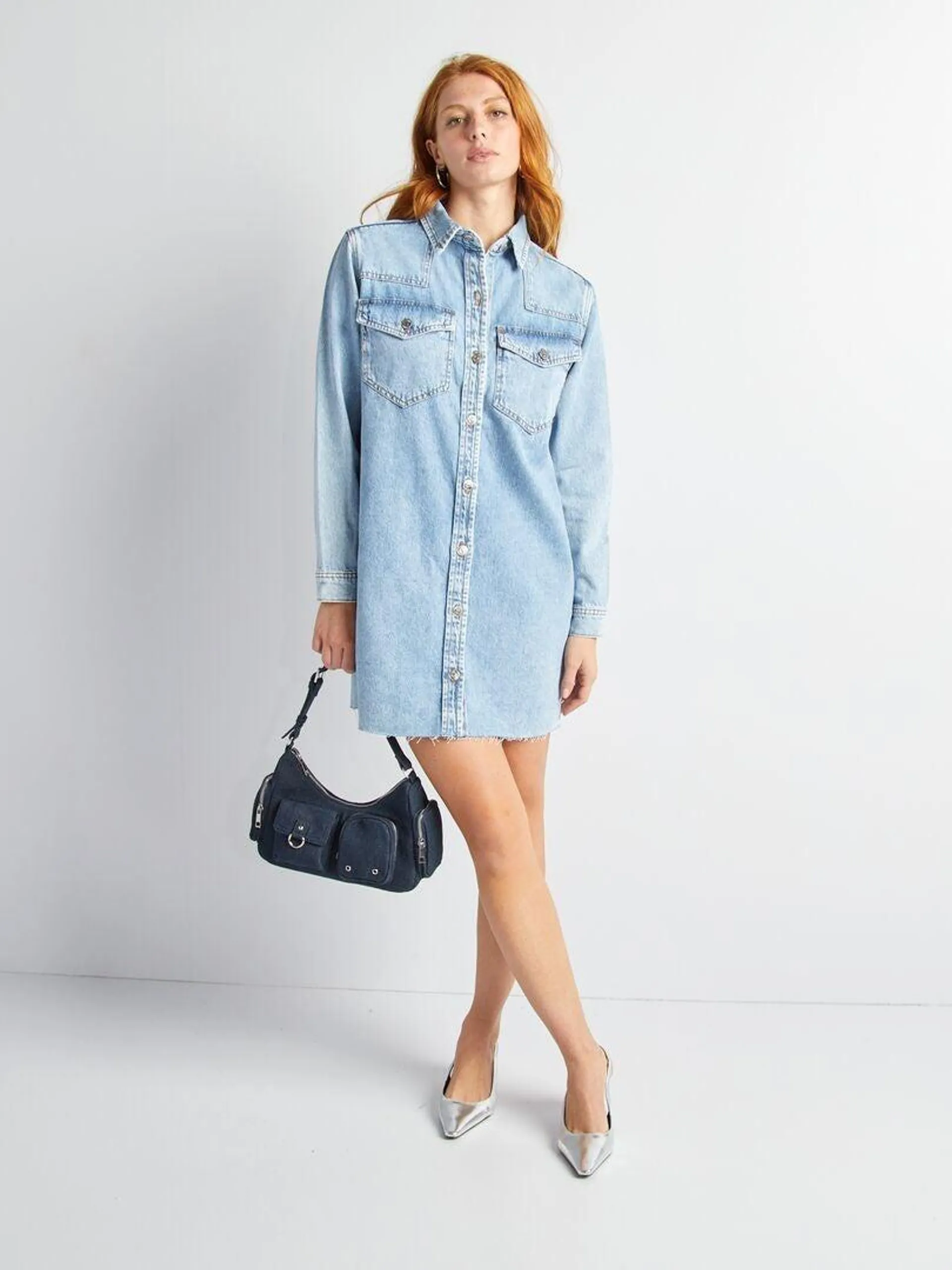 Robe chemise en denim - Bleu clair