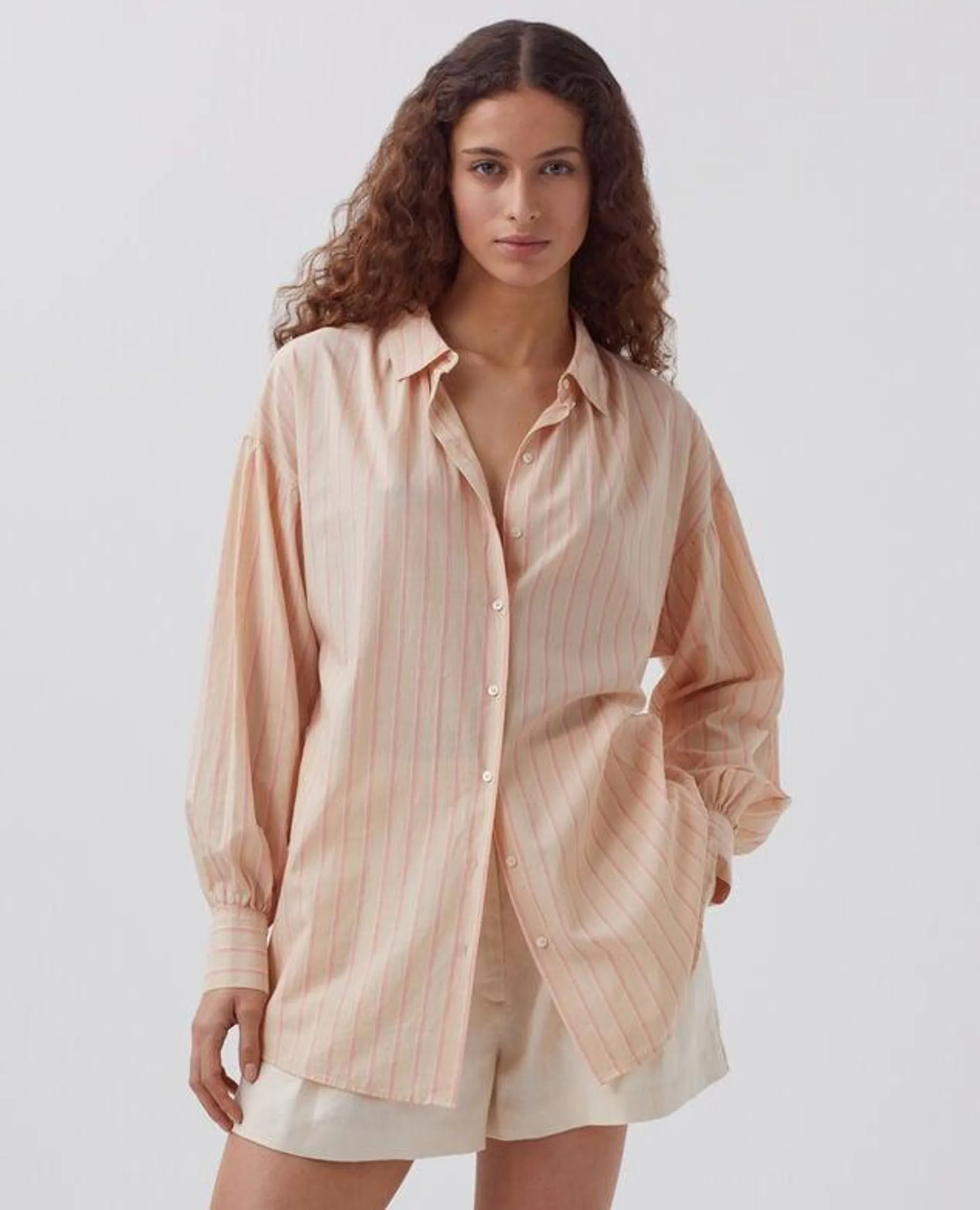 Chemise tunique en coton apricot stripe