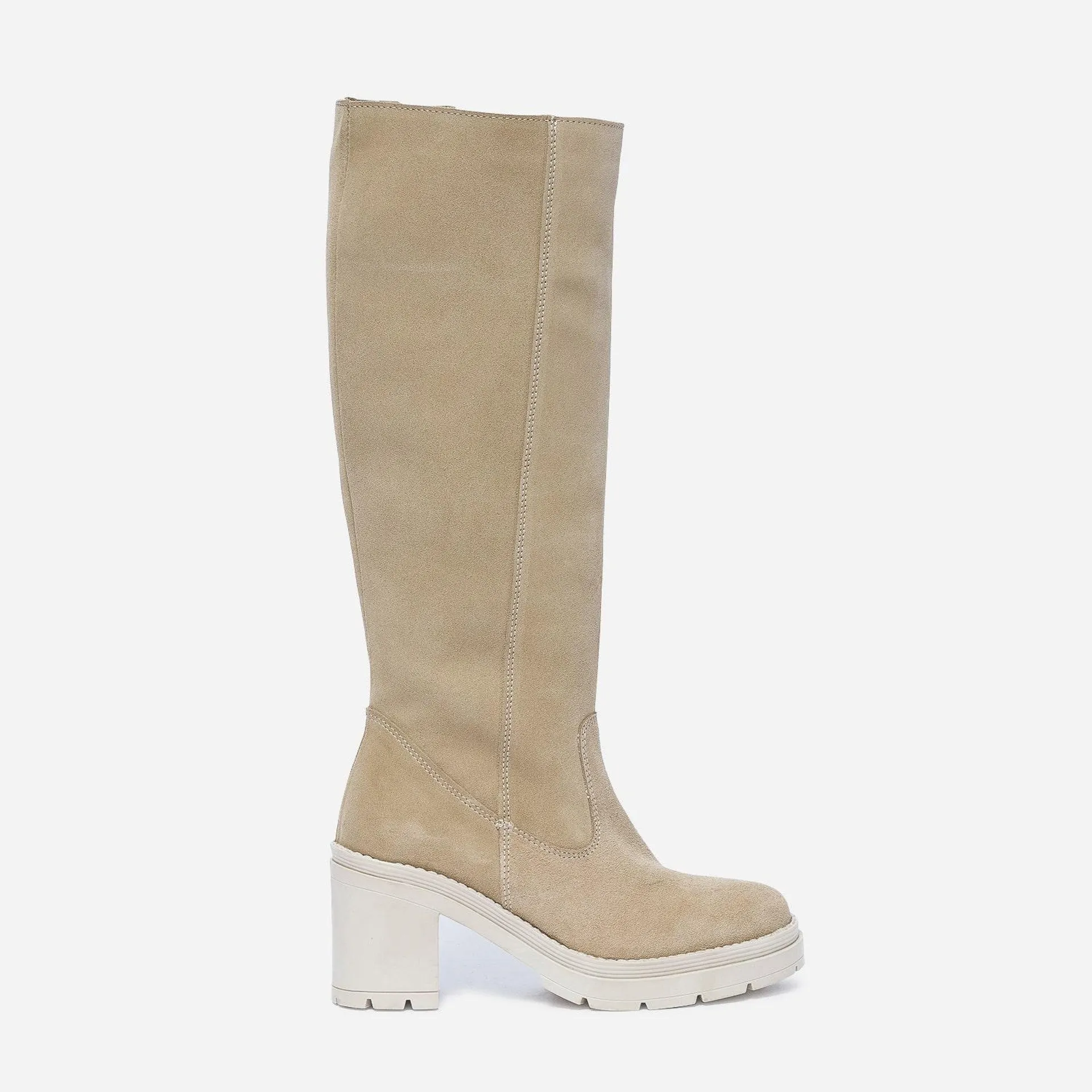 Botte TEXTO beige éco-conçue en cuir velours