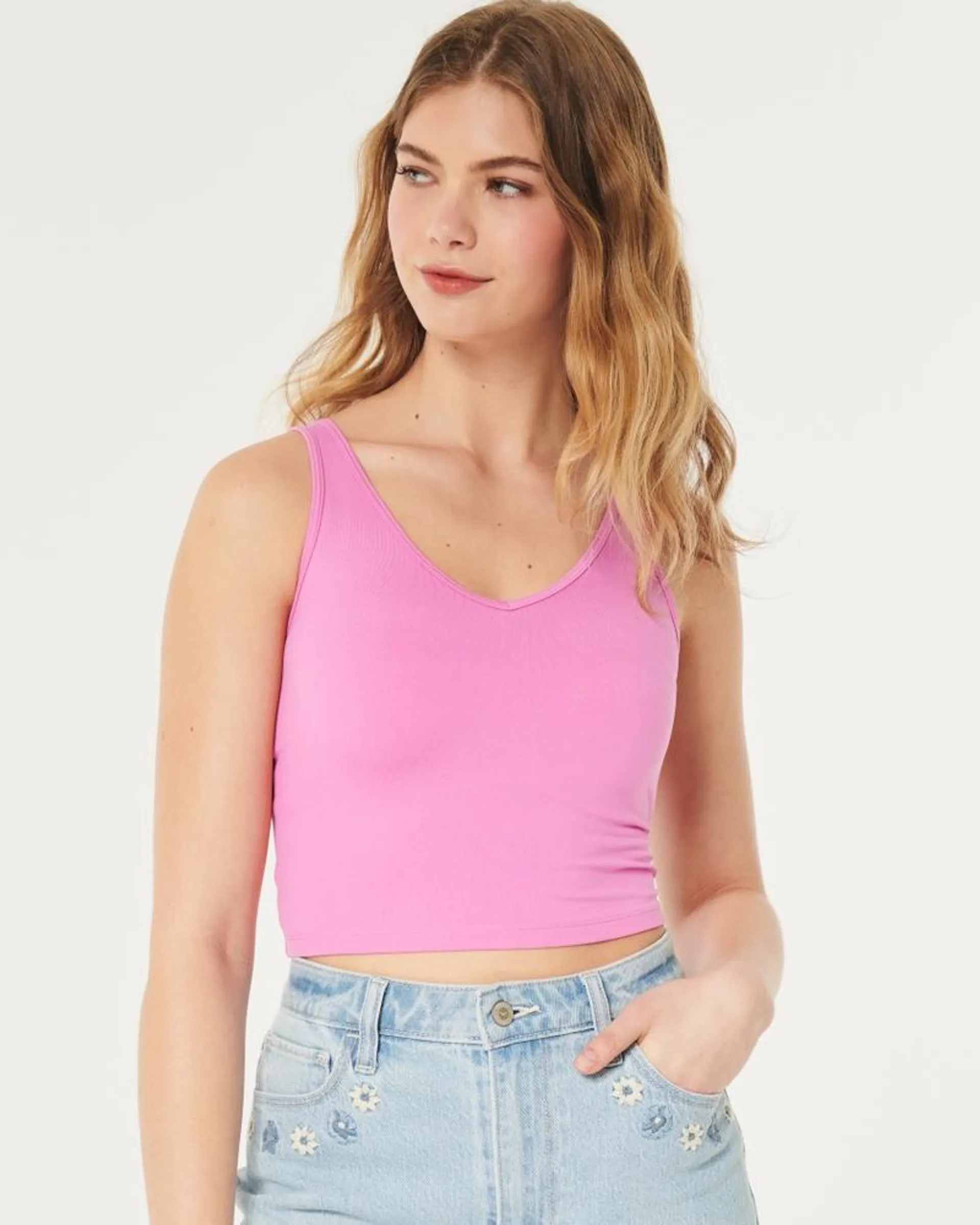 Soft Stretch Seamless Fabric Crop V-Neck Tank