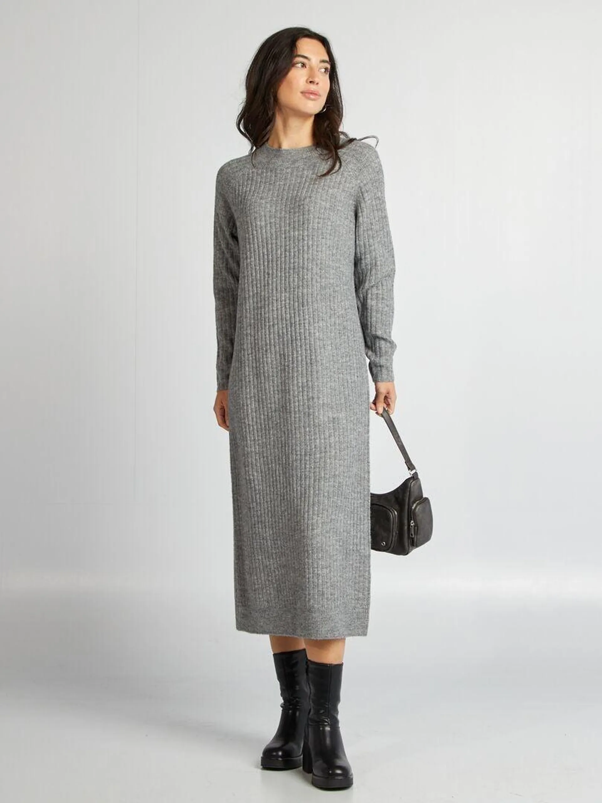 Robe pull coupe midi - Gris