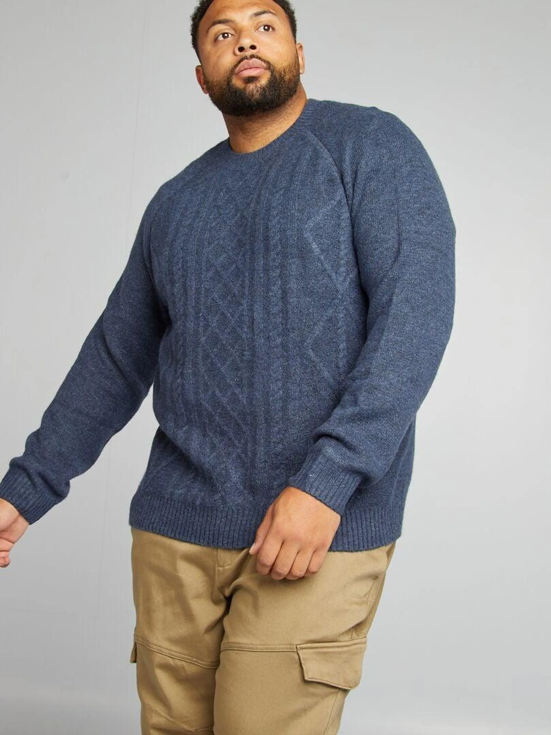 Pull en maille tricot torsadé - Bleu