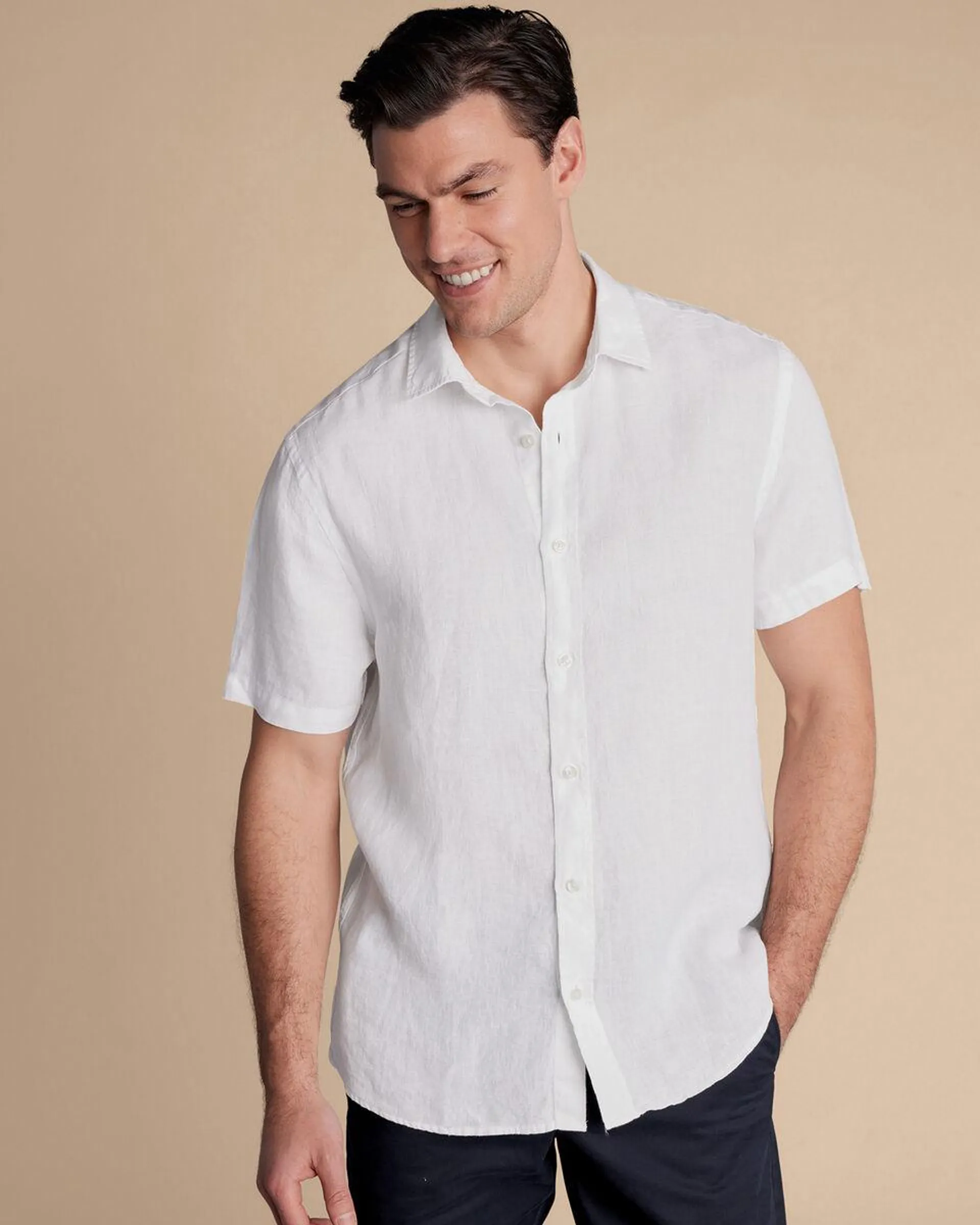 details about product: Pure Linen Short Sleeve Shirt - White