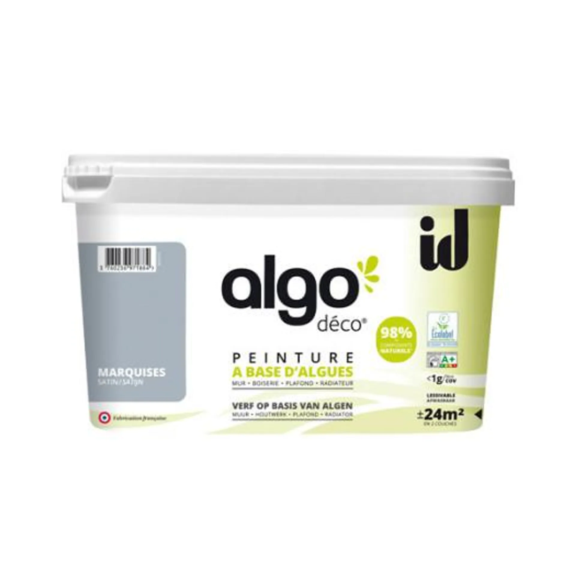 Peinture Algo bio sourcée multi-supports murs, plafonds et boiseries bleu marquise satin 2L