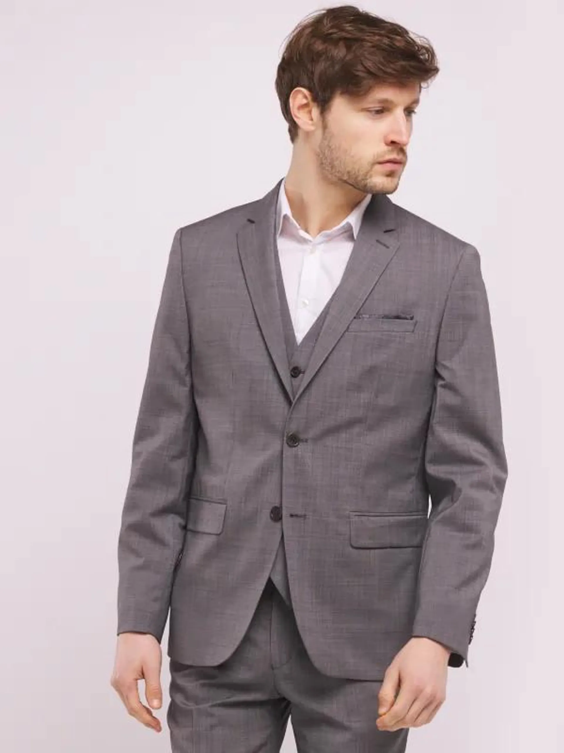 Veste Costume Laine Micro Texturée - Gris