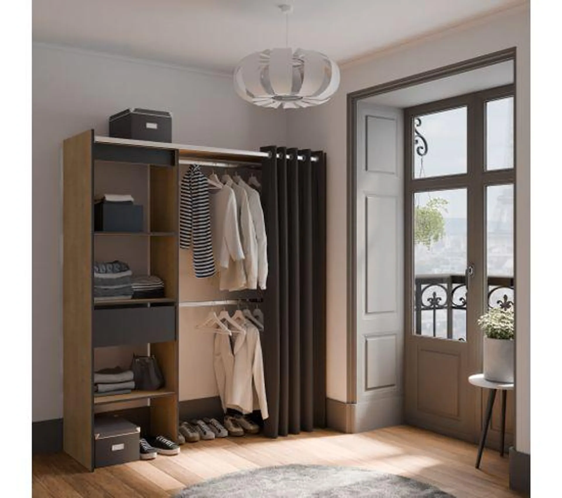 Armoire dressing extensible MOKA imitation chêne et noir