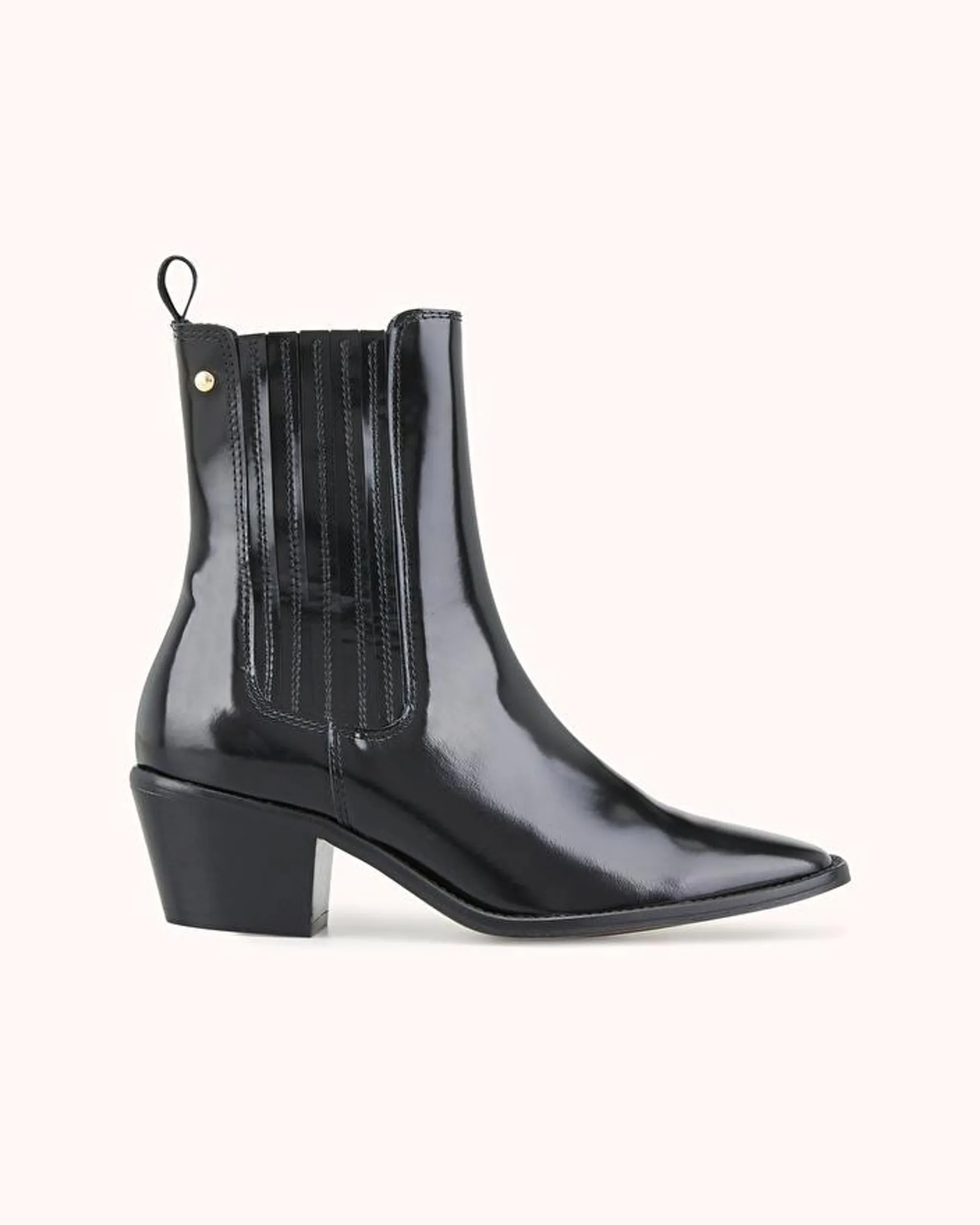 BOTTINE A TALON FINA en cuir polido noir