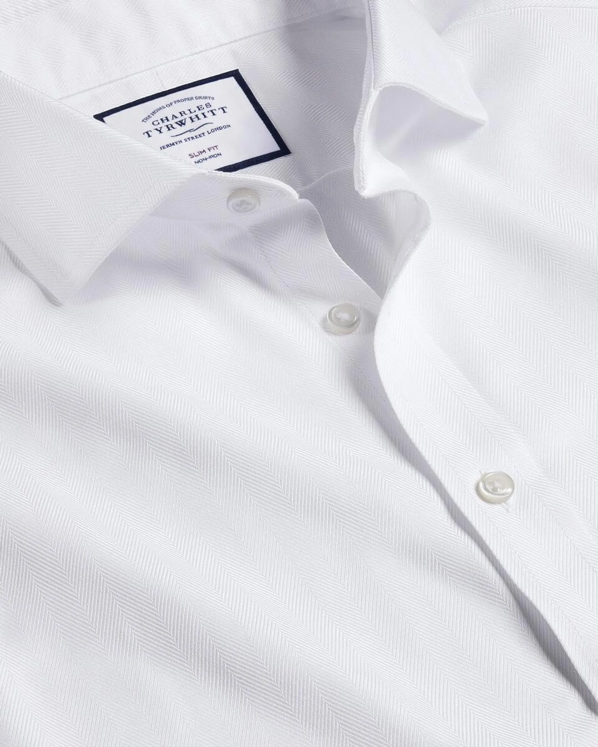 details about product: Cutaway Collar Non-Iron Herringbone Shirt - White