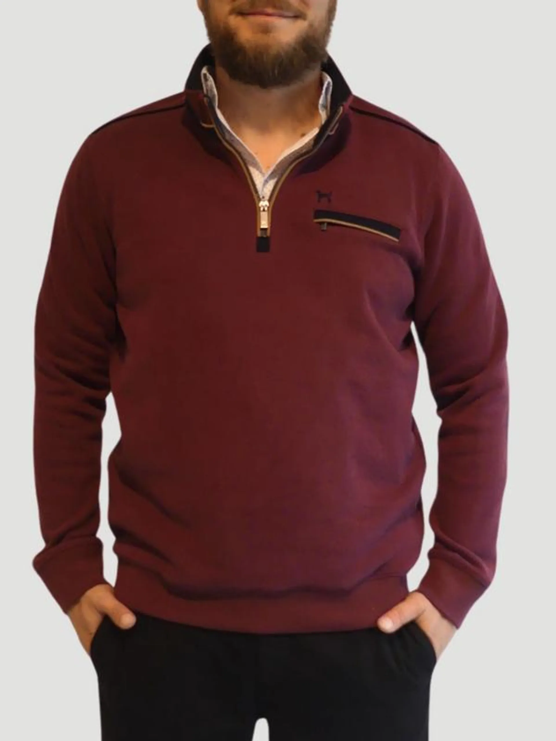 Sweat-shirt Col Montant - Rouge bordeaux