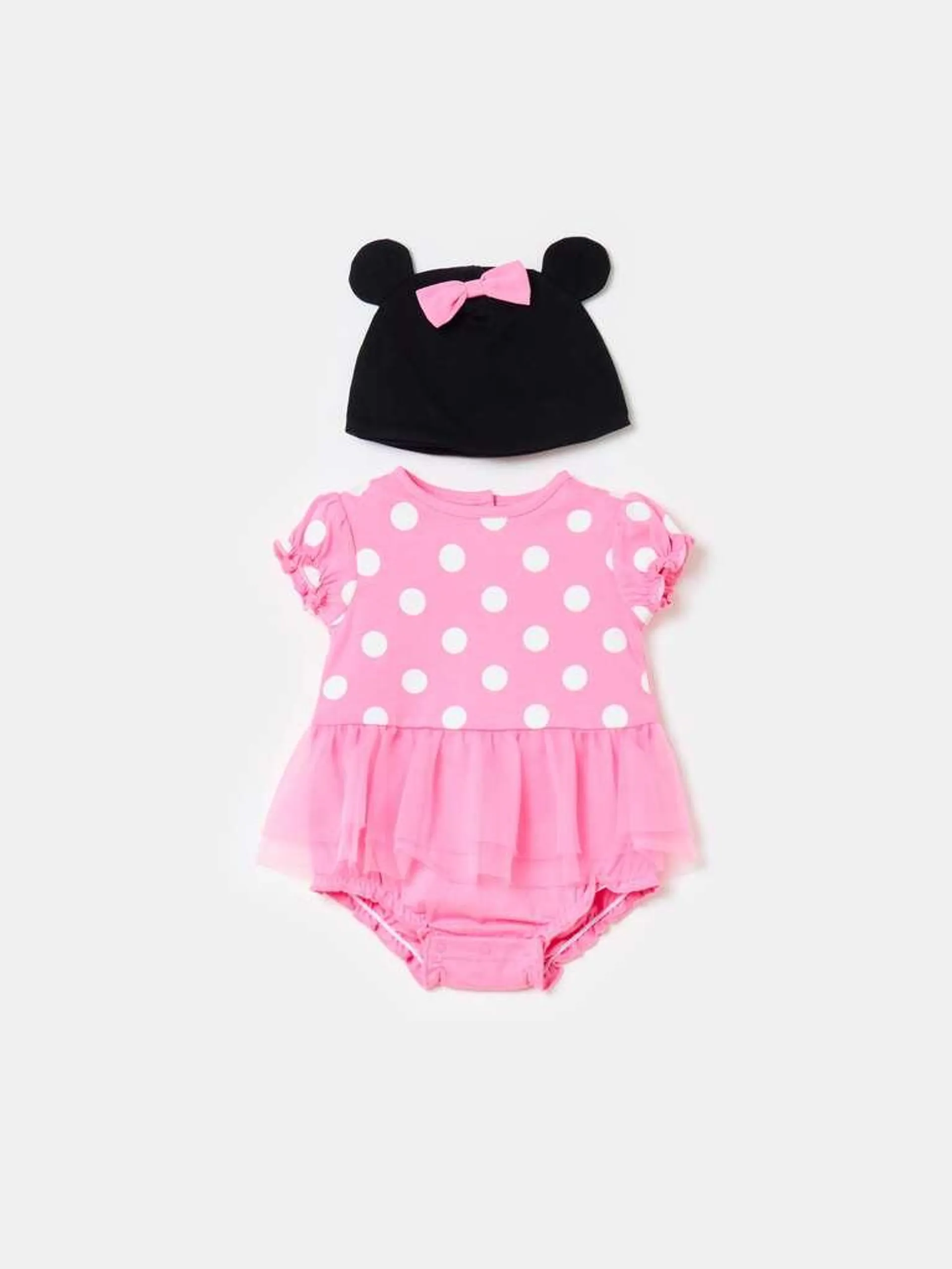 Bodysuit and hat set with Minnie Mouse print Noir/rose