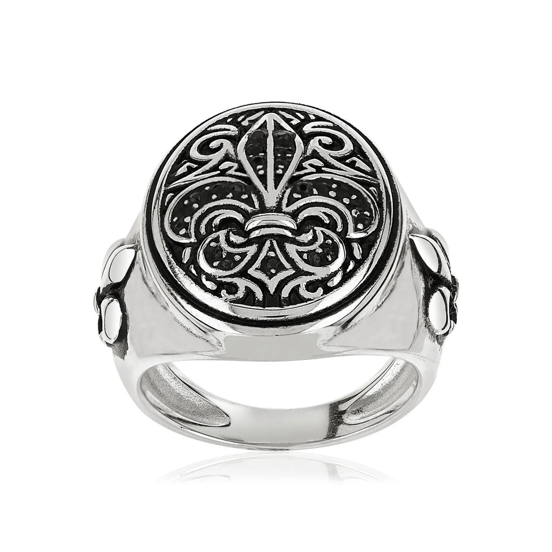 Bague argent 925 fleur de lys zirconias noirs