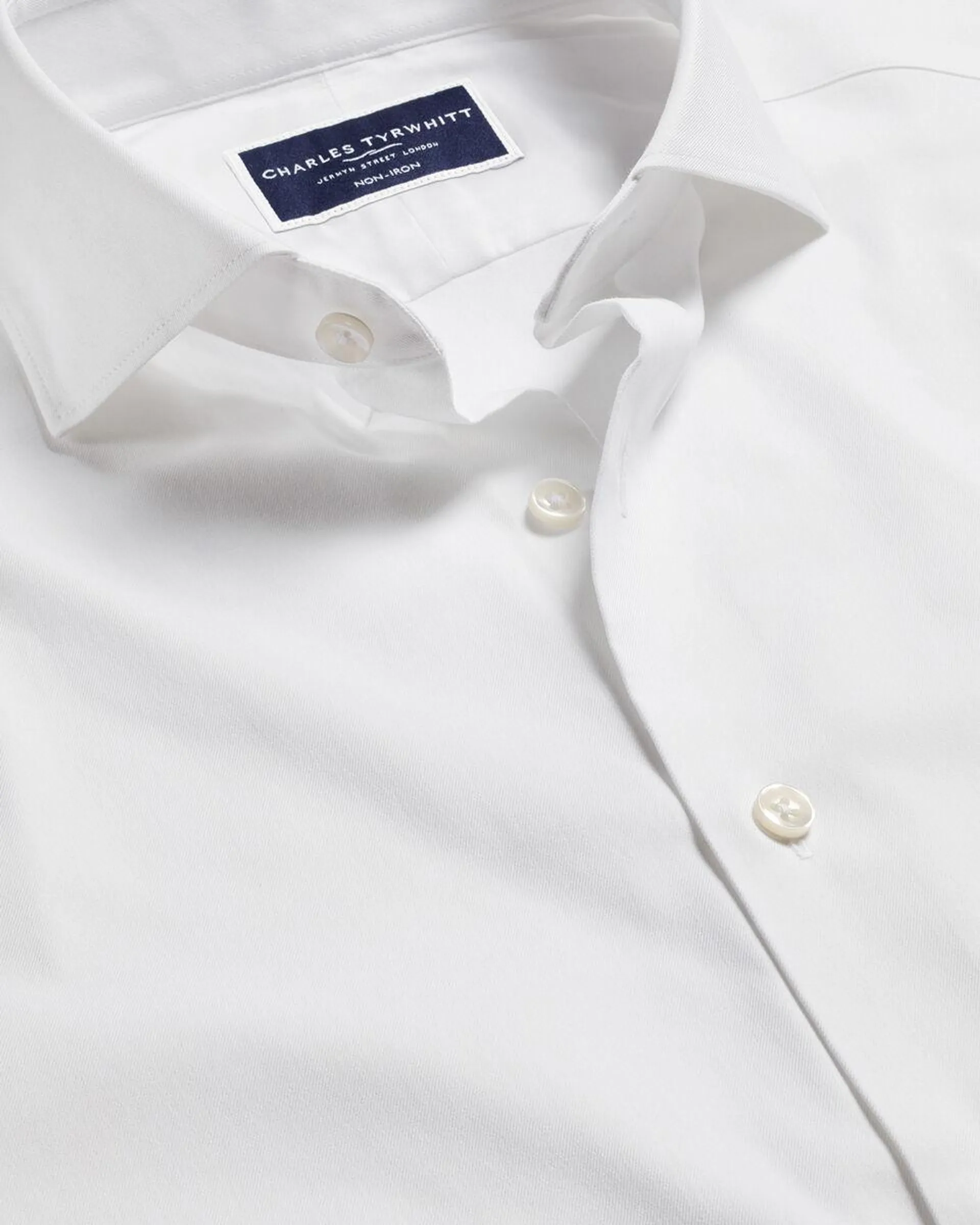 details about product: Semi-Cutaway Collar Non-Iron Stretch Twill Shirt - White