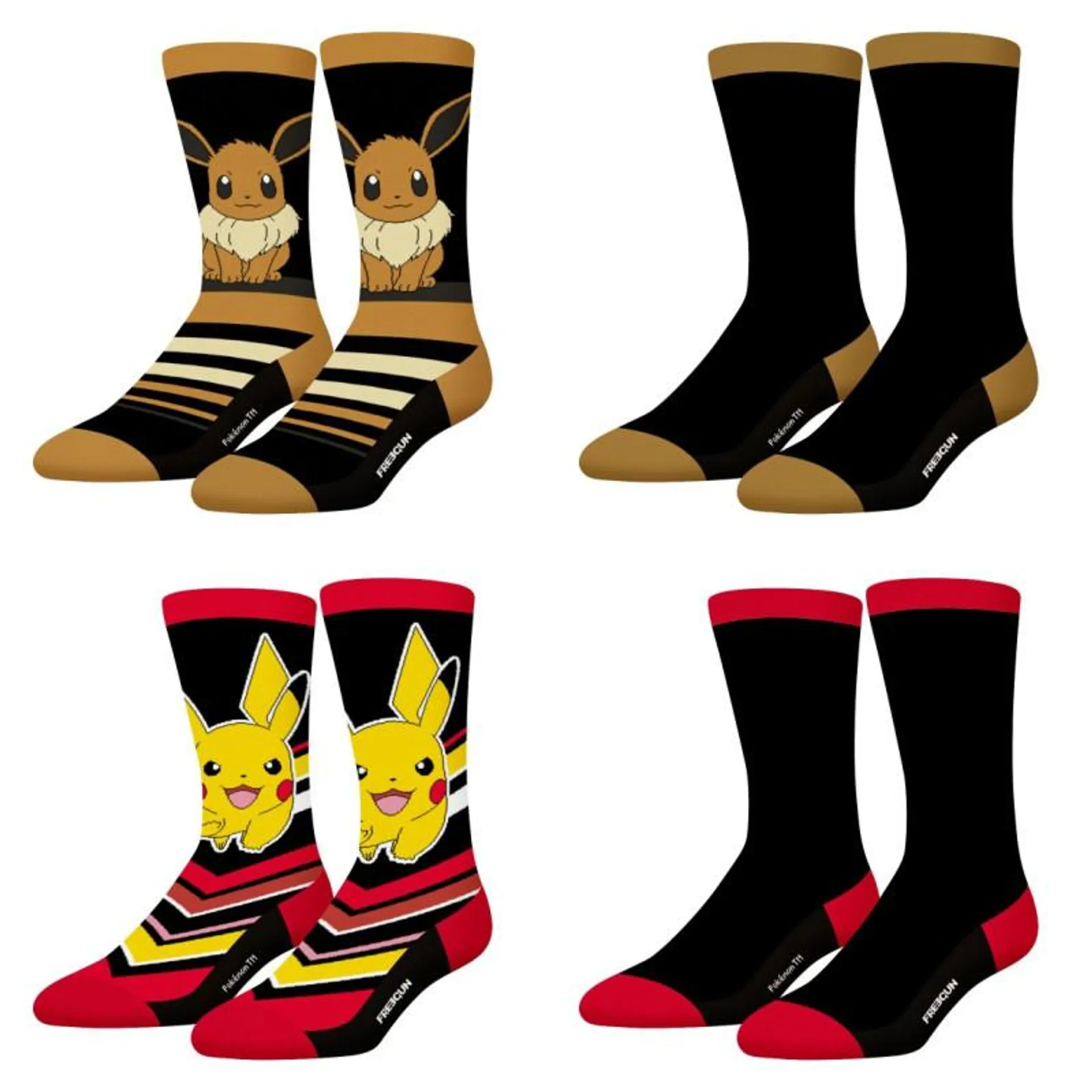 Lot de 4 paires de chaussettes de ville homme Pokémon Pikachu, Evoli, Freegun