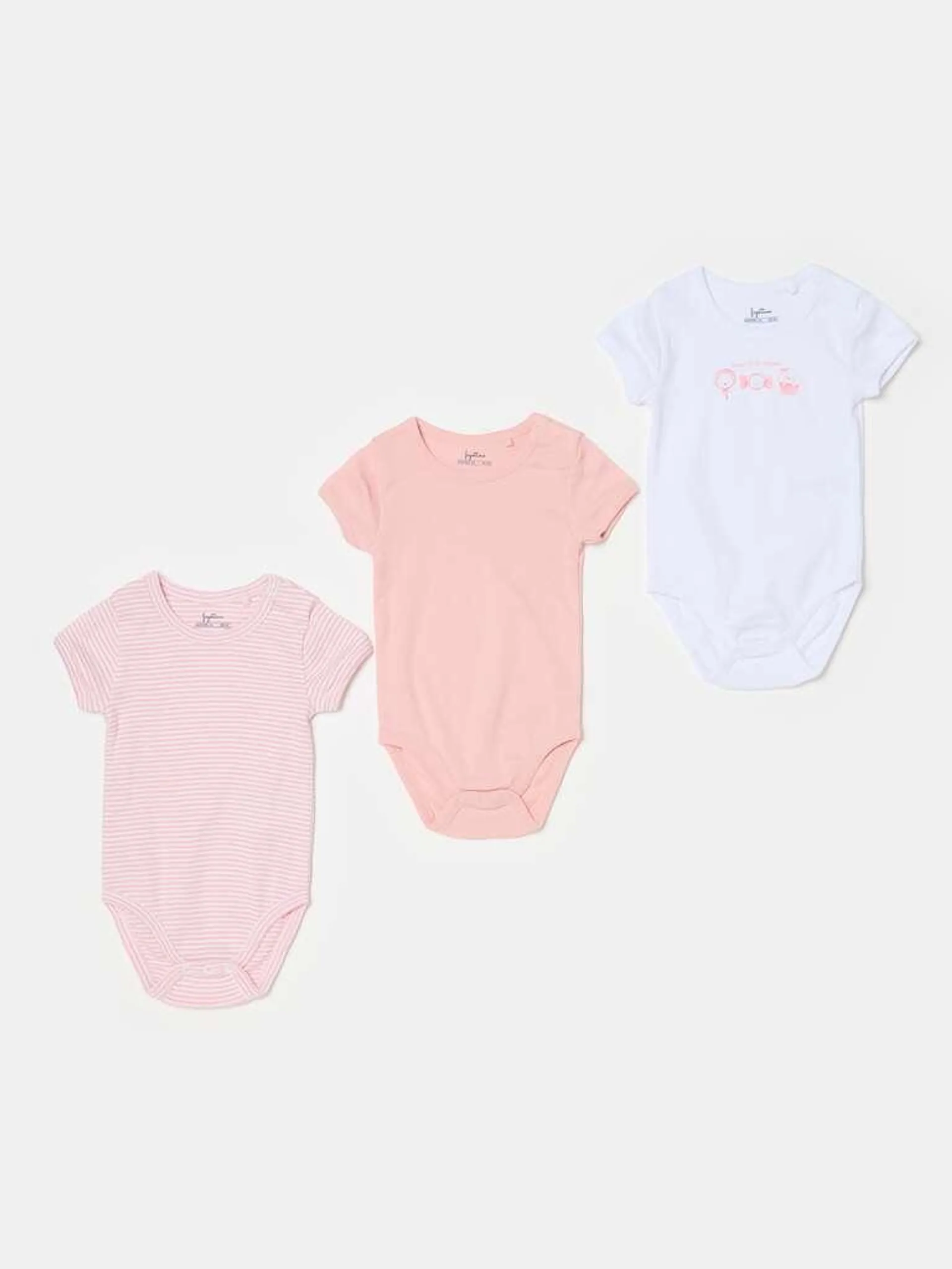 Three-pack bodysuits in organic cotton with print Blanc/rose