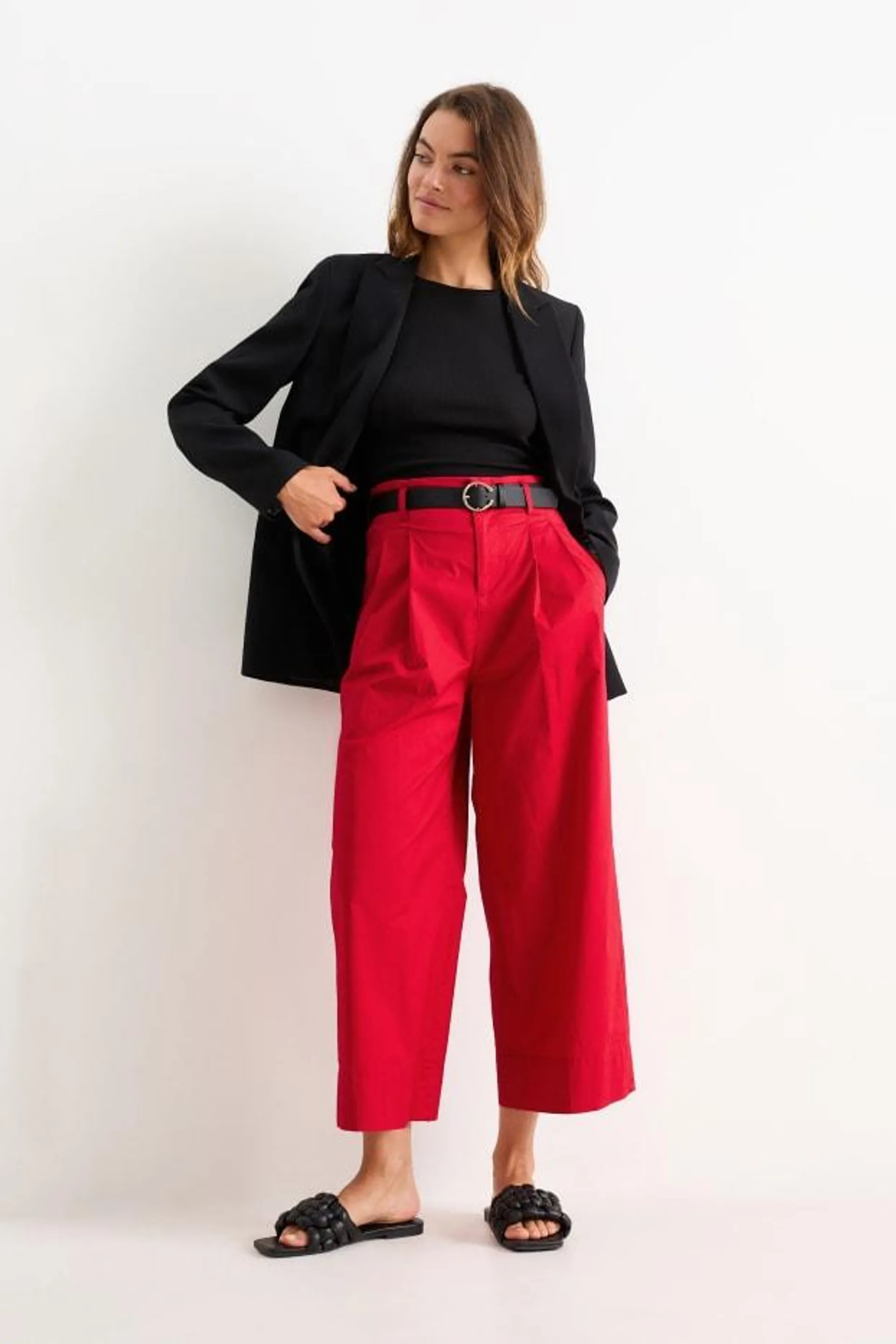 Cloth trousers with belt - high waist - wide leg