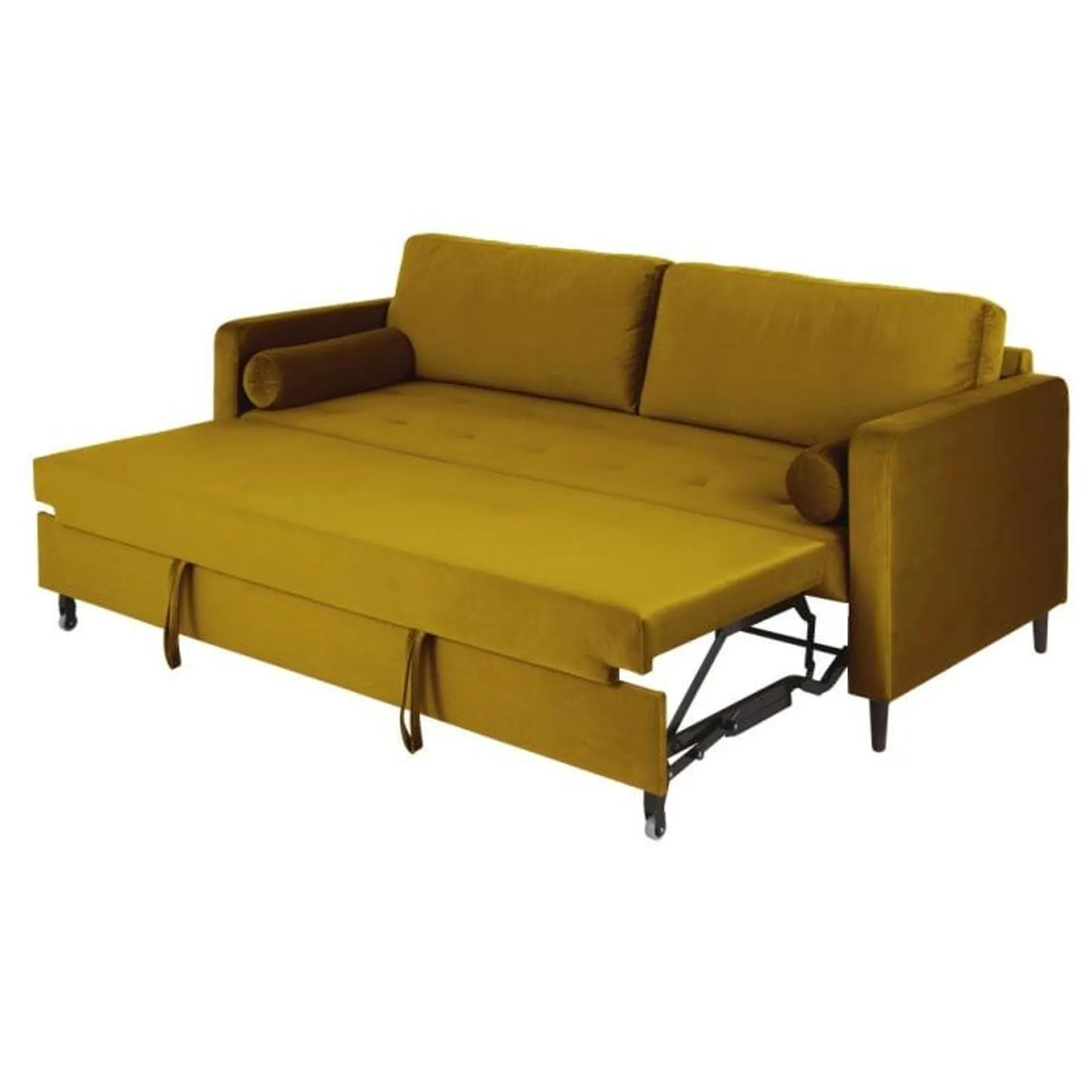 Sofá cama de 3/4 plazas de terciopelo amarillo