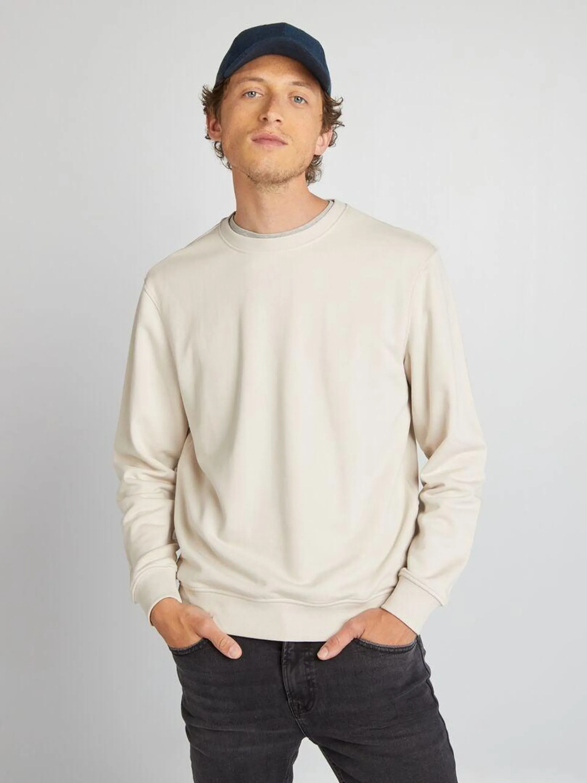 Sweat uni en molleton léger - Gris beige