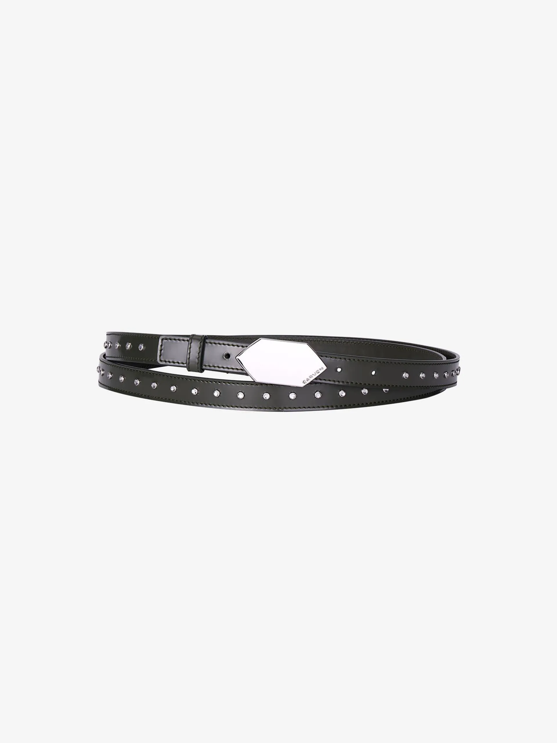 CALISSON STUDDED BELT IN OLIVE GREY LEATHER