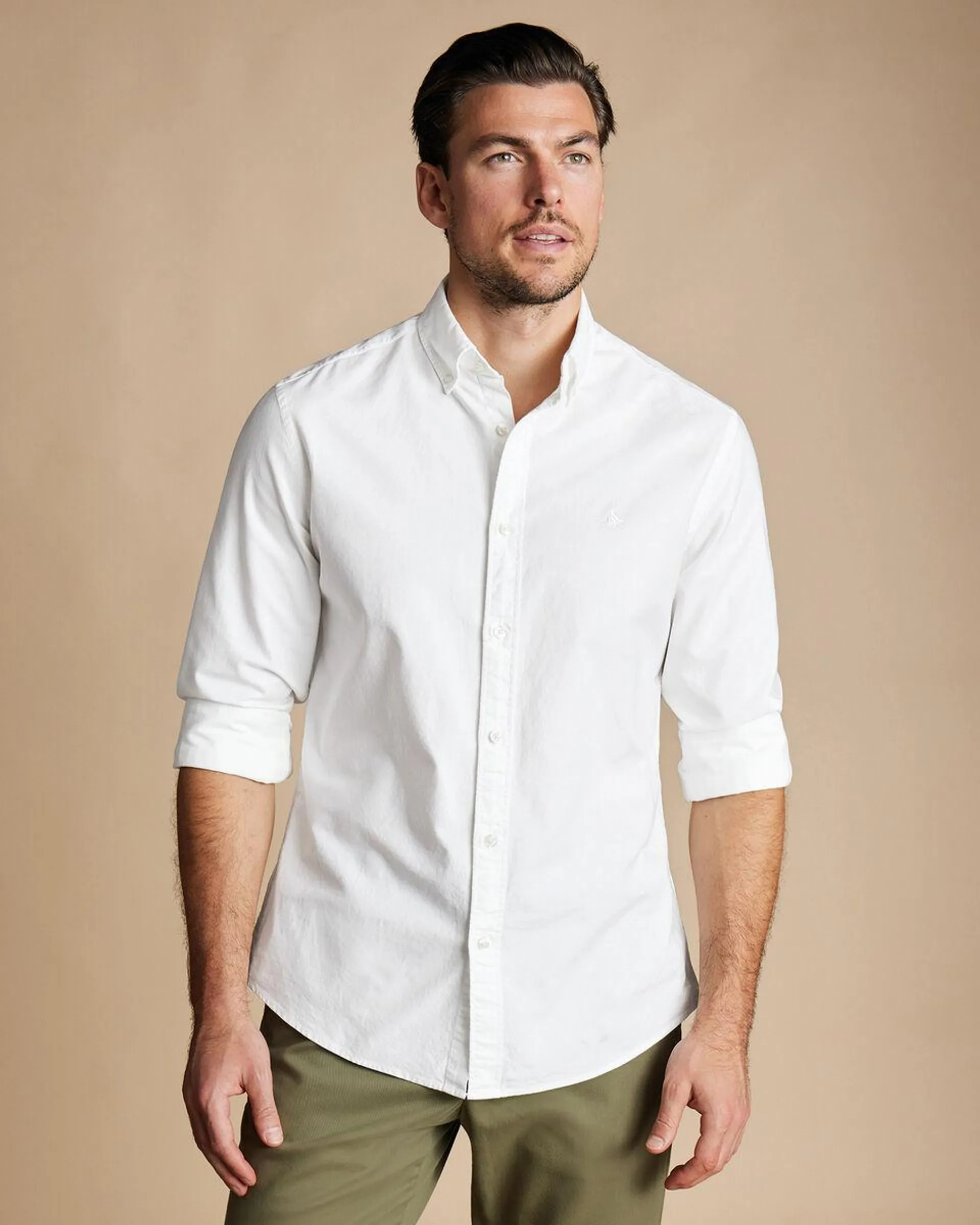 details about product: Button-Down Collar Stretch Washed Oxford Shirt - White