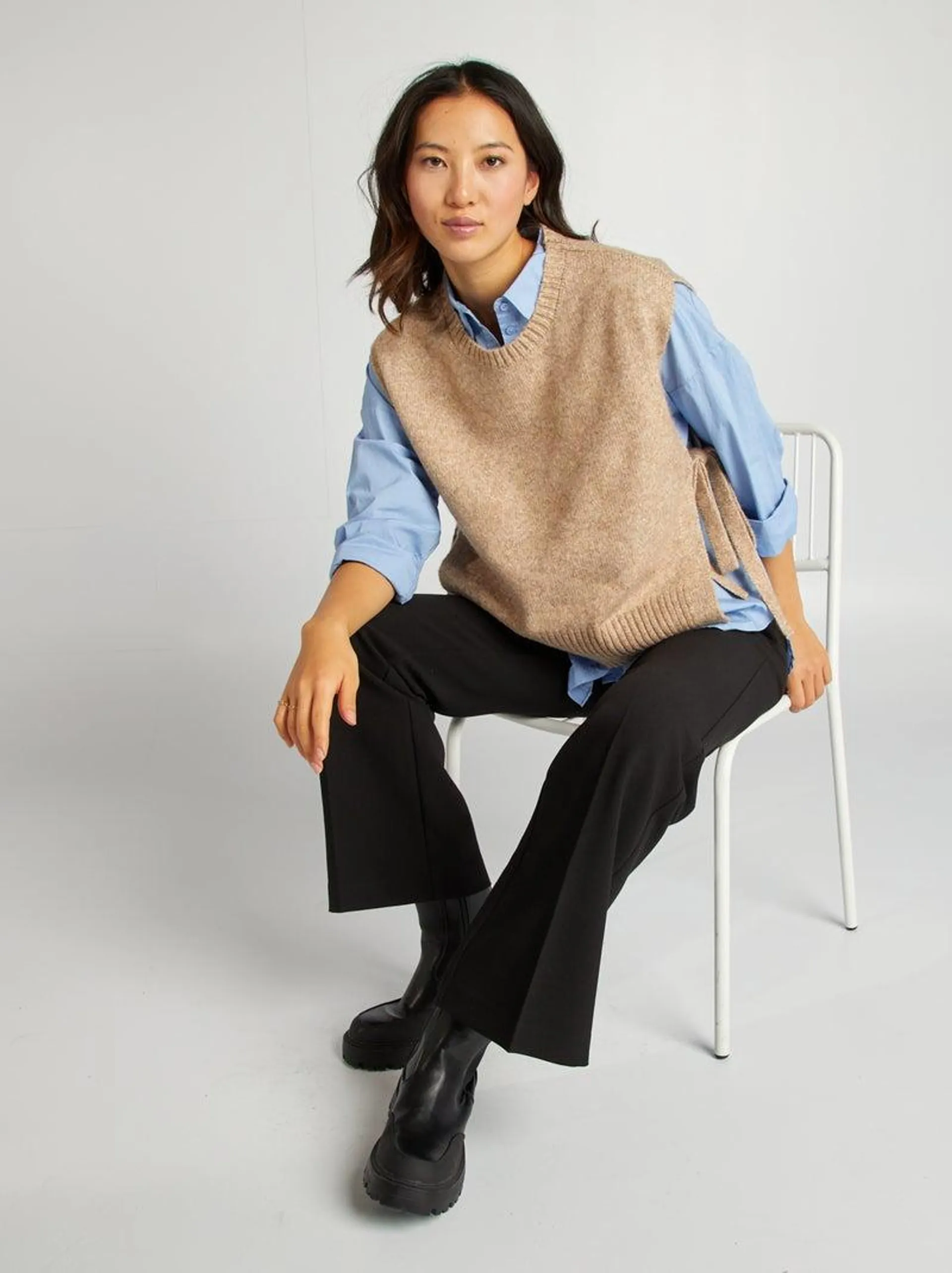 Pull sans manches en laine mélangée - Beige