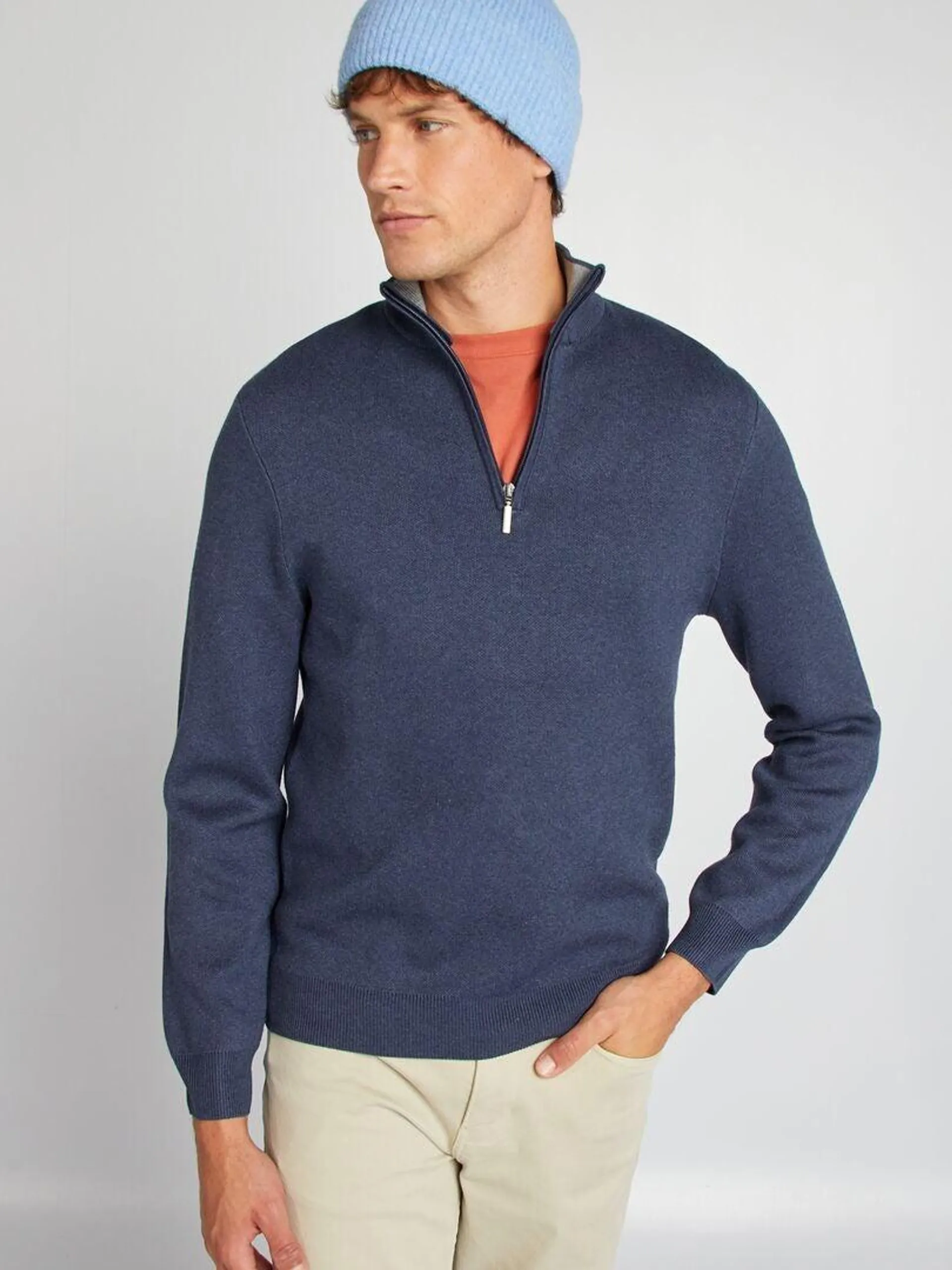 Pull uni col camionneur - Bleu