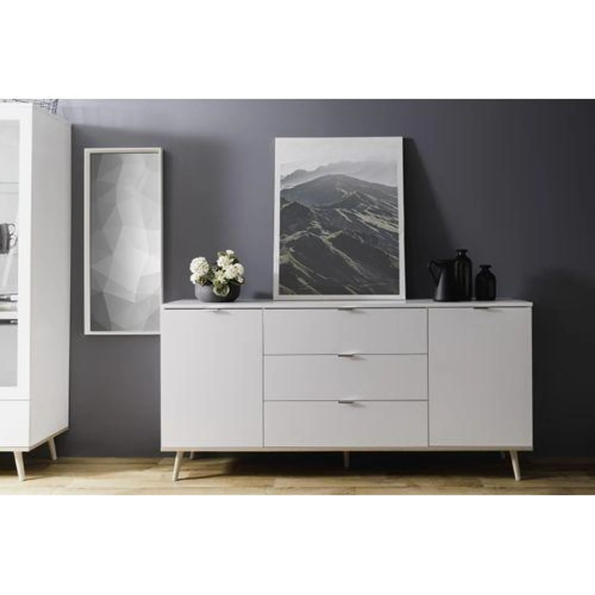 Buffet 2 portes 3 tiroirs scandinave LEKNES Blanc