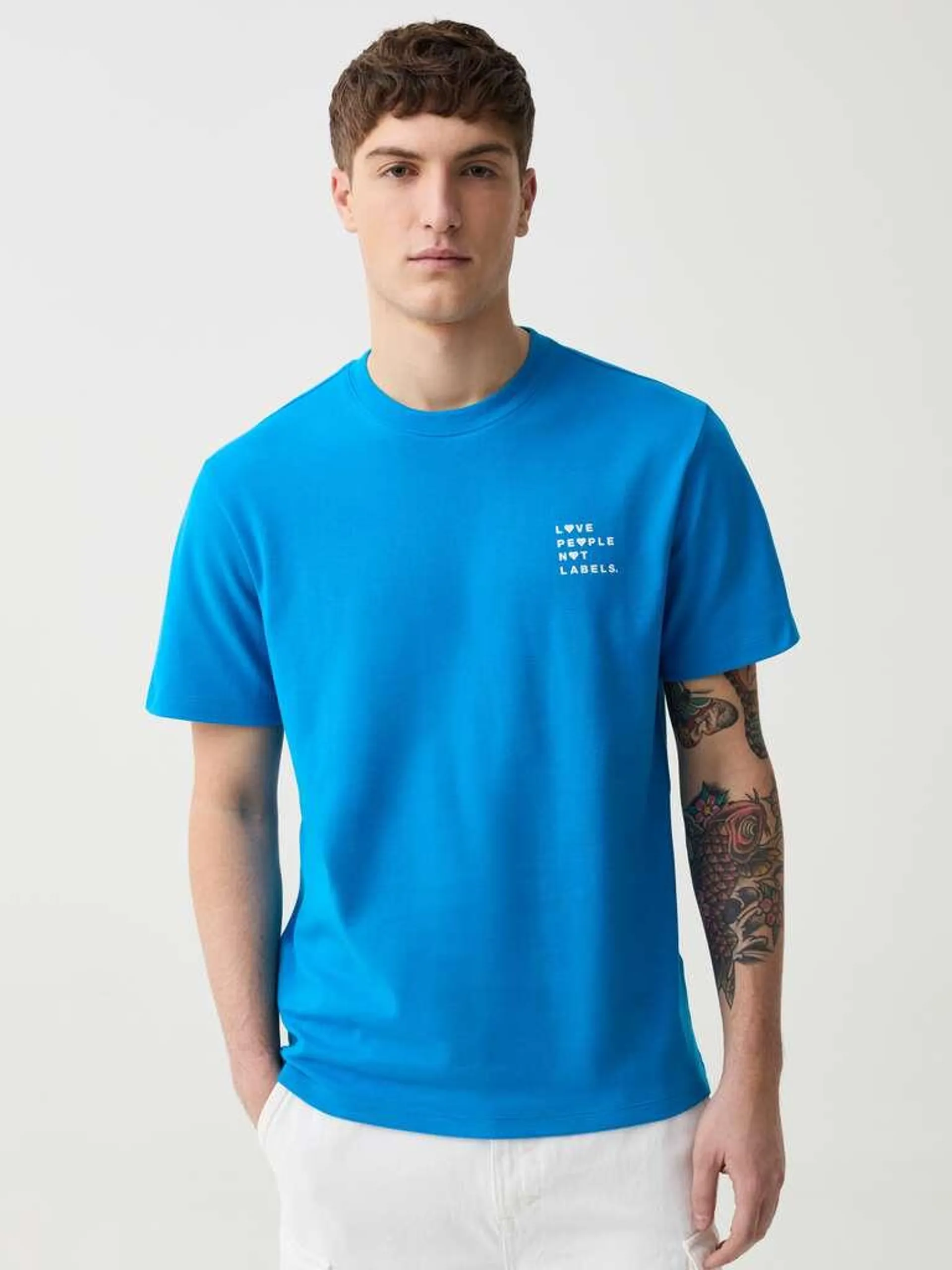 Cotton T-shirt with printed lettering Bleu foncé