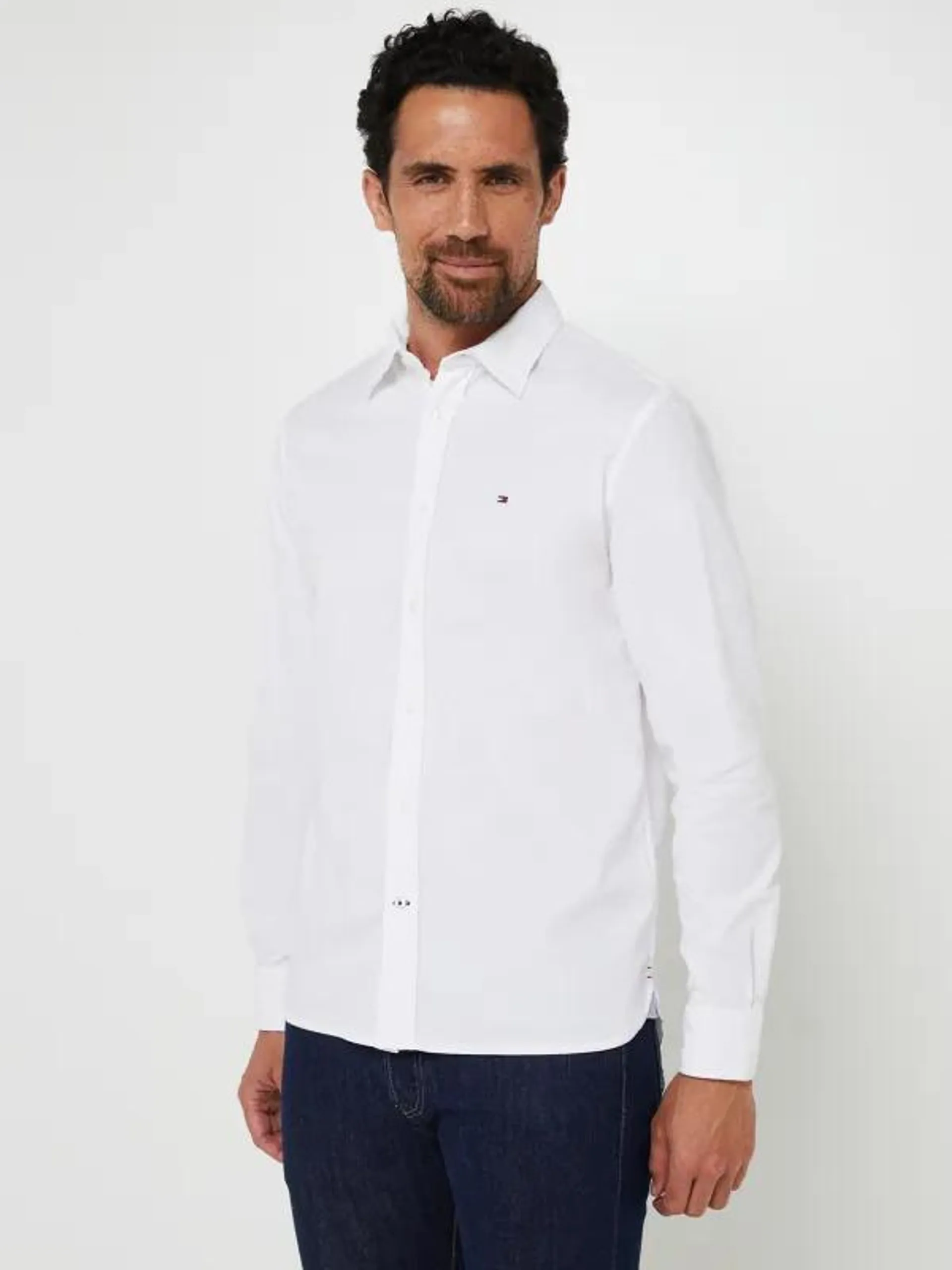 Chemise Unie En Coton Bio Thflex Manches Longues, Logo Brodé, Coupe Regular - Blanc