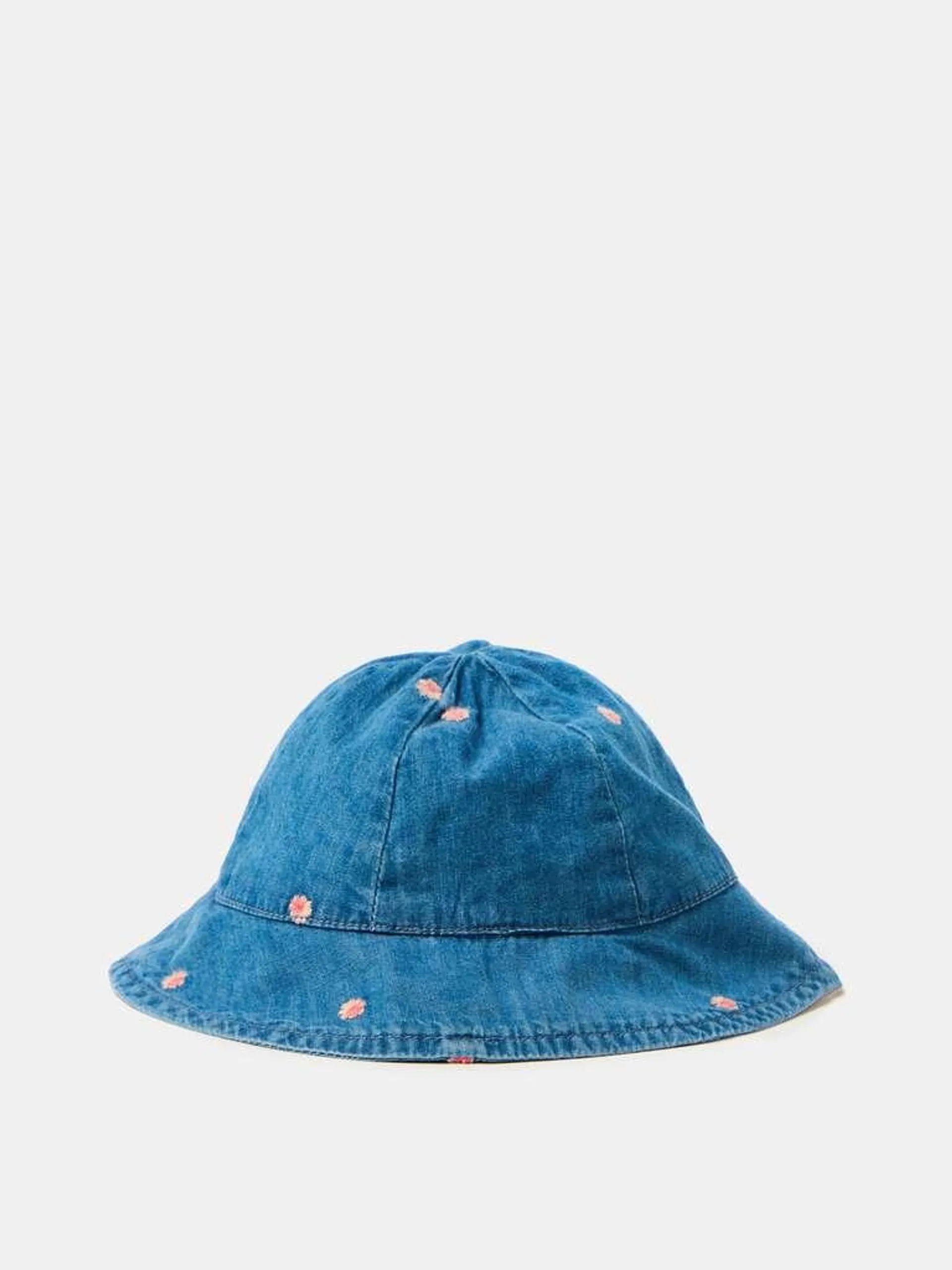 Fishing hat in denim with small flowers Bleu chambray