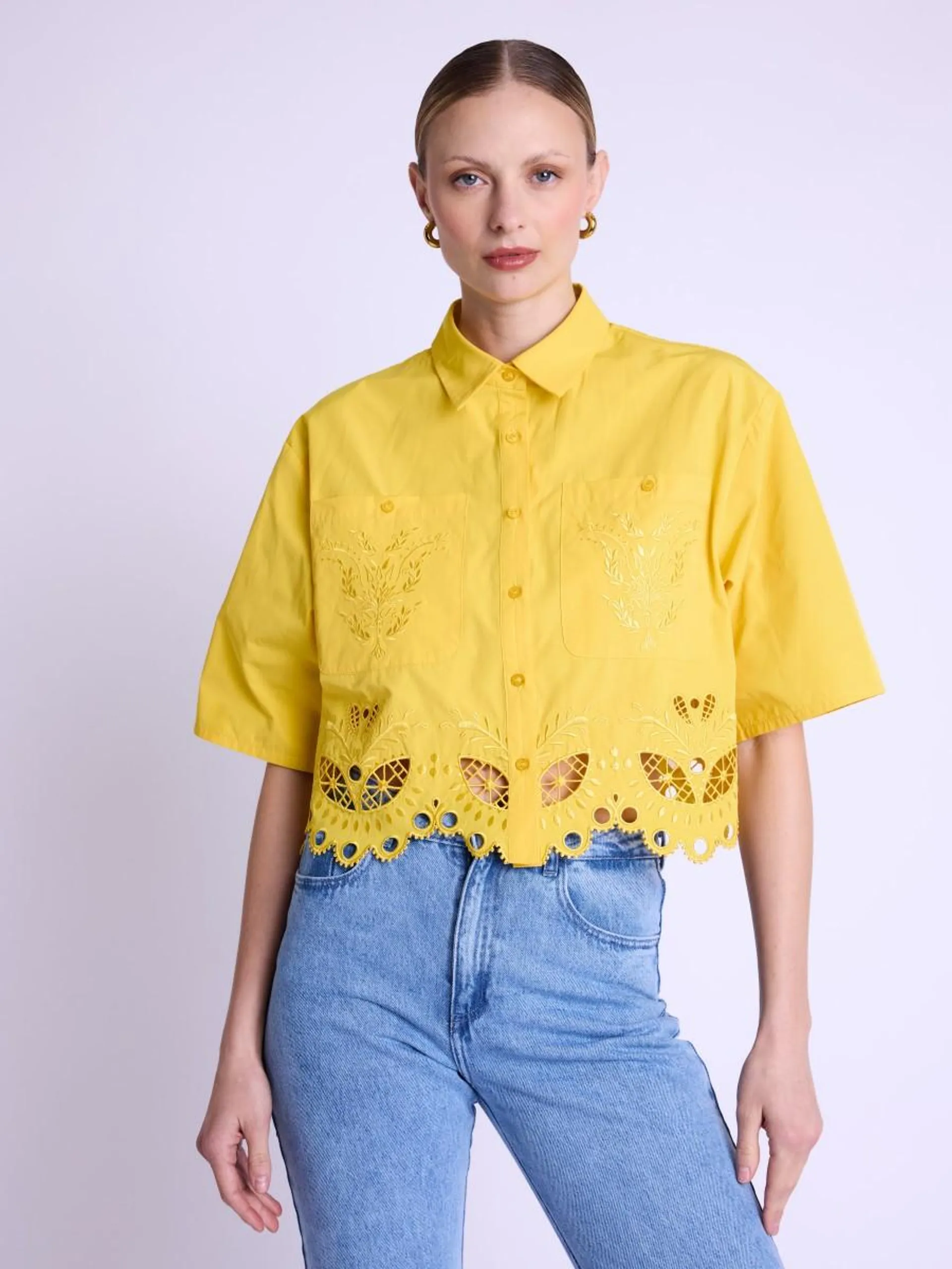 CYRIELLE | Chemise courte jaune avec broderies