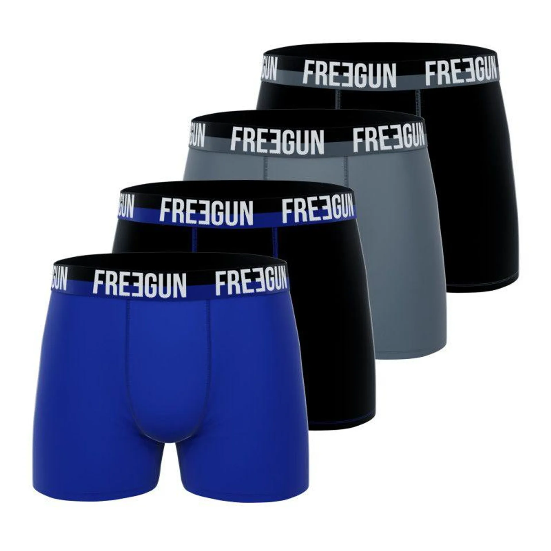 Lot de 4 Boxers Homme Coton Noir, Gris, Bleu, Stretch | FREEGUN