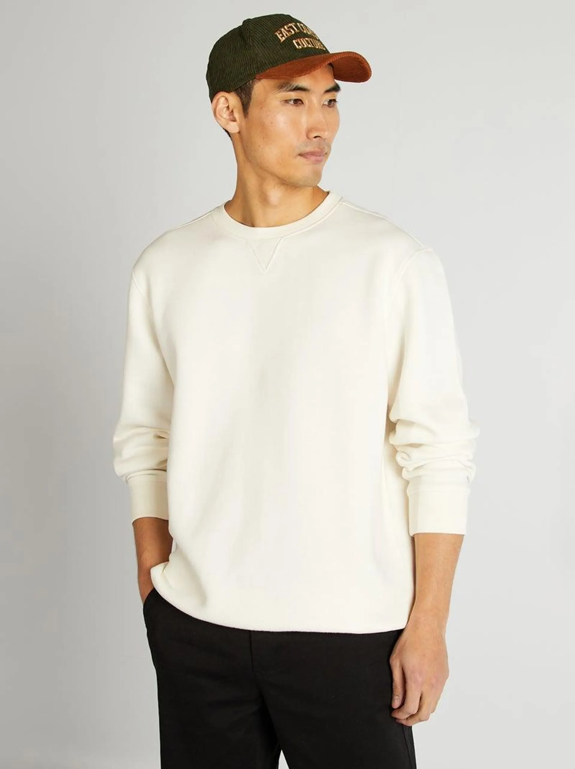 Sweat uni col rond - Blanc