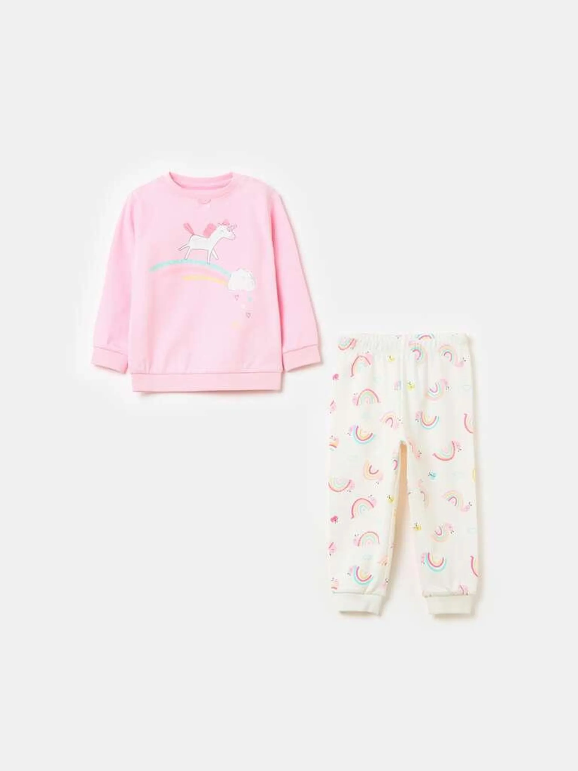 Organic cotton pyjamas with print Blanc/rose